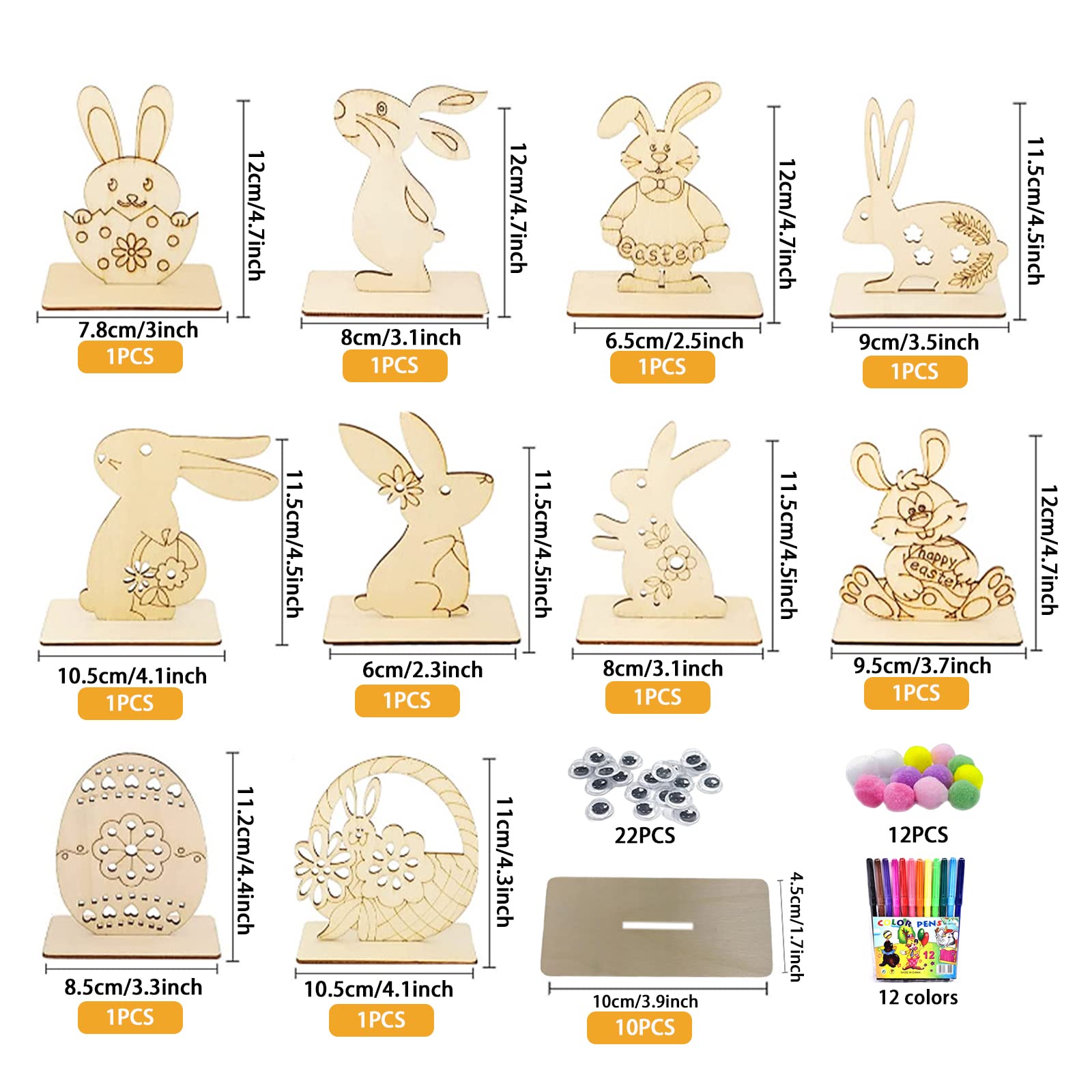 Kit Déco Pâques 305 Pièces - Formes En Bois à Peindre Pour Enfants - Lapins, Œufs, Poussins