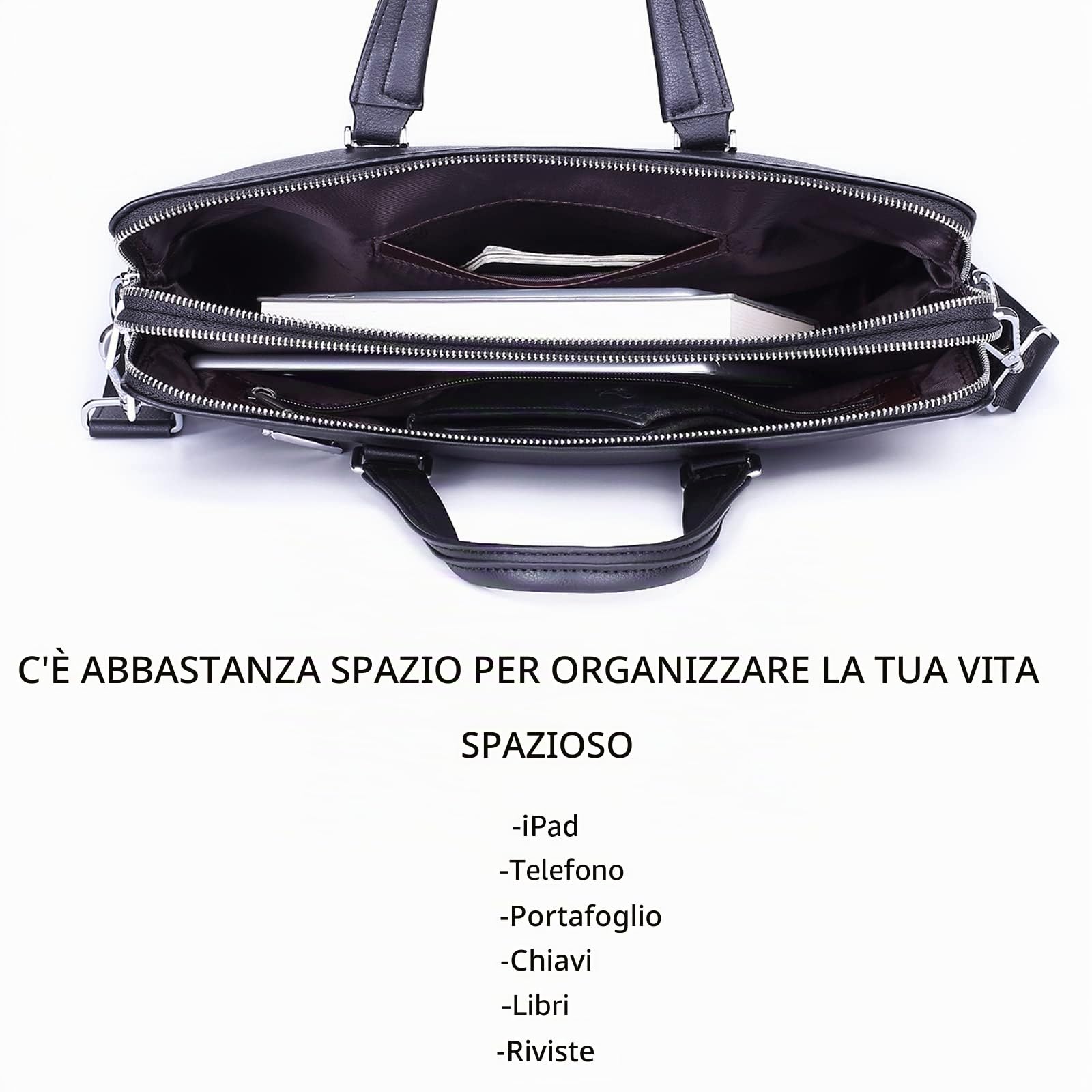 FSD.WGBusiness Bag Borsa in pelle Borsa da Affari per Computer Portatile Borsa da Uomo nero Large