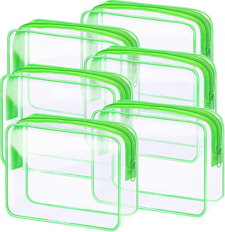 Necessaires transparentes CHICAUP em PVC com zíper, verdes, Pacote com 6