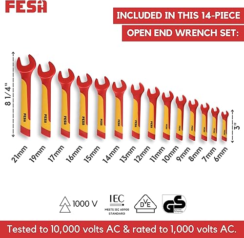 Miniatura 3 de FESA Llaves aisladas de extremo abierto  1000 V 14 piezas profesionales aisladas de extremo abierto con asas de tracción  Herramientas duraderas de