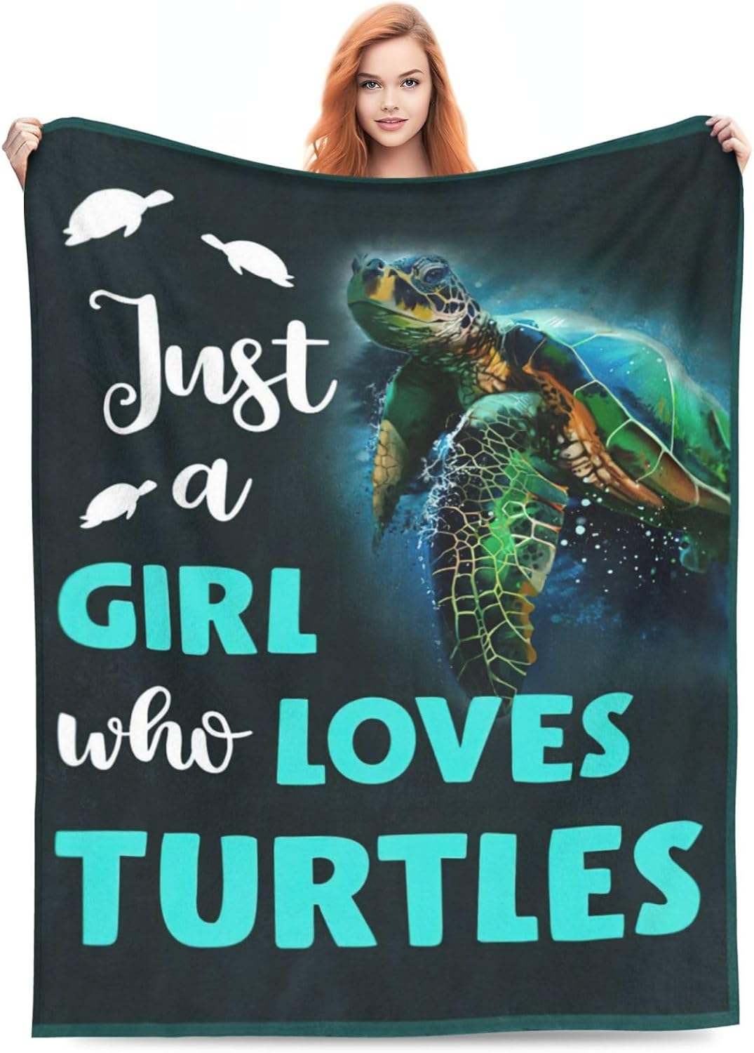 SweetFox Just A Girl Who Loves Turtles Blanket Teal Sea Turtle Decor Throw Blanket Gifts for Girls Boys Super Warm Soft Plush Fleece Flannel Winter Bedding Blanket for Kids Adults Women Men 80"X60" - Image 5