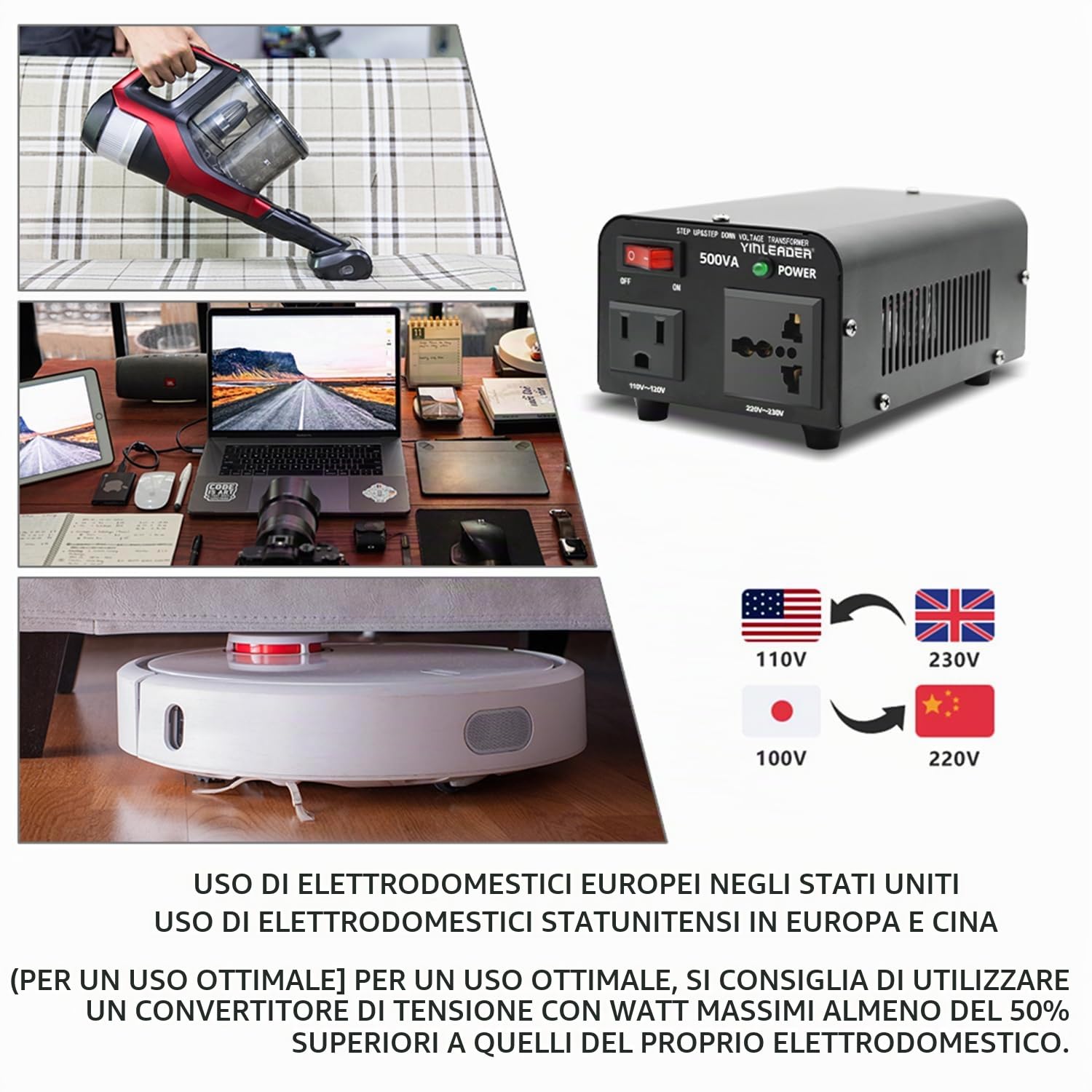 Yinleader Trasformatore di tensione 500VA - Convertitore di tensione da 230V a 110V/110V a 230V