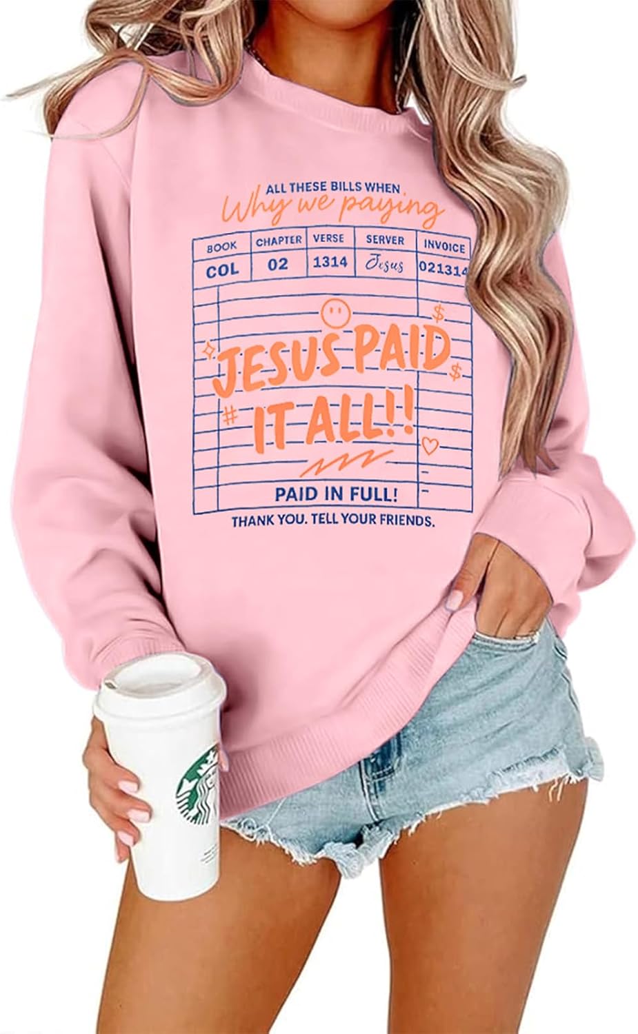 QLIPIN Christian Sweatshirts for Women: Jesus Paid It All Sweatshirt Religious Pullover Bible Verse Long Sleeve Tops