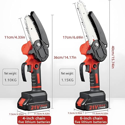 Miniatura 6 de Mini motosierra eléctrica portátil de 4 pulgadas y 6 pulgadas inalámbrica con 2 cadenas, 2 baterías, tijeras de podar de mano para ramas de árboles,