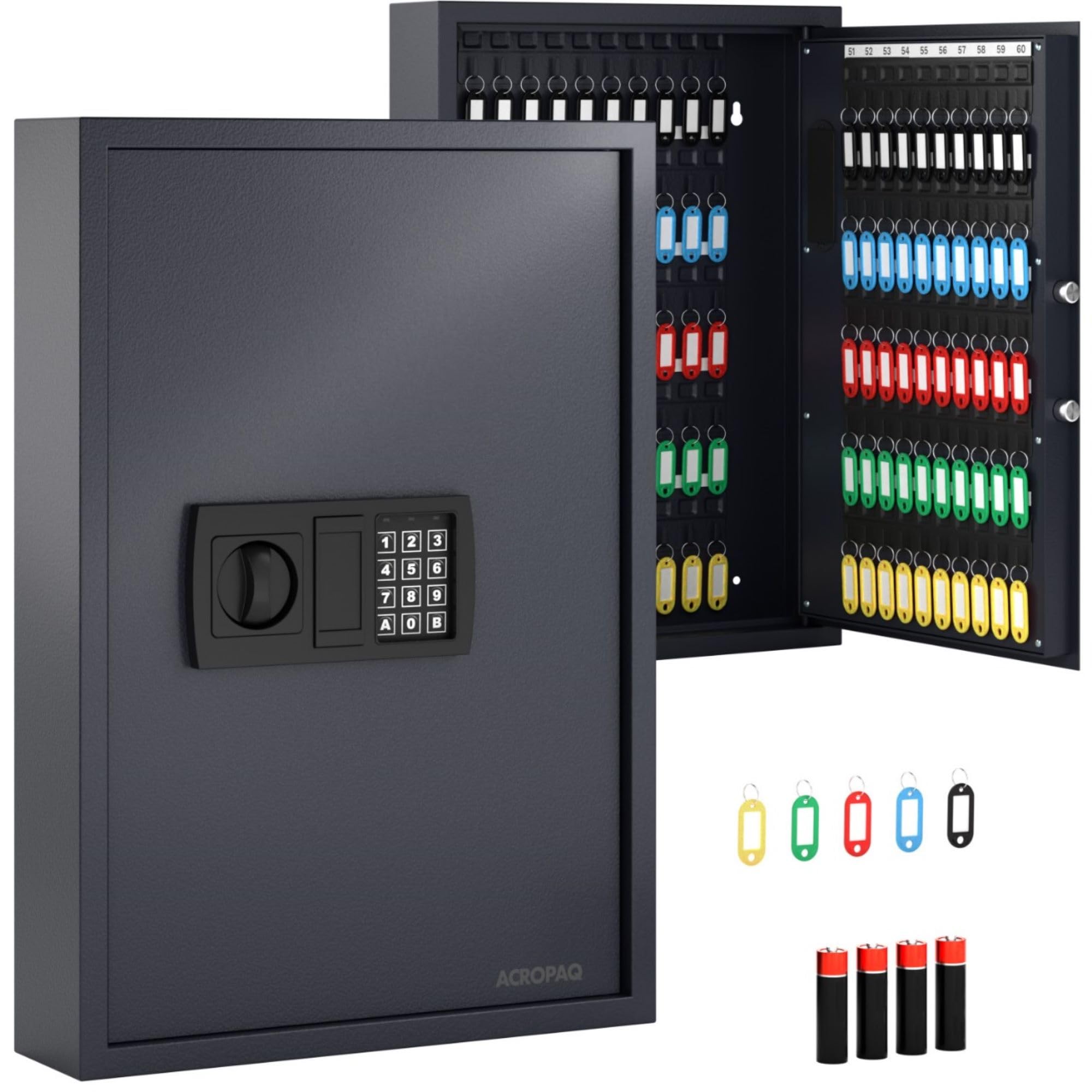 Acropaq Key Cabinet with numerical code - For up to 100 keys, 100 key fobs included, Secure key cabinet for key storage - Key safe outside, key safe outside