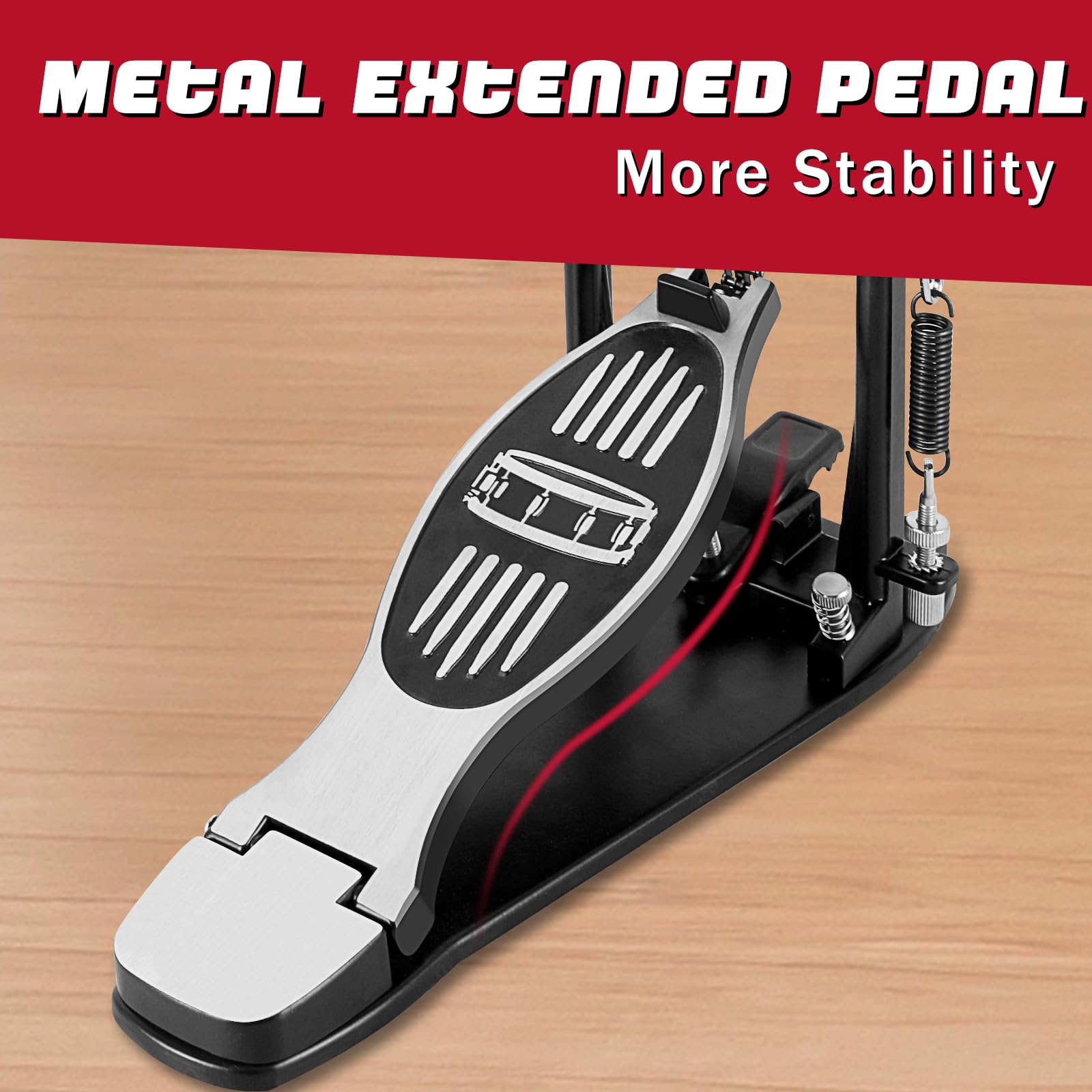 RANMING Single Bass Drum Pedal,TwoSided Beater Head Drum Pedal,Doublechain Drive Kick Bass