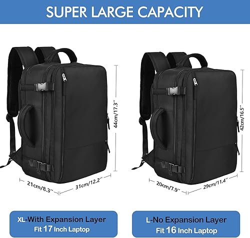 Miniatura 8 de Mochila de viaje aprobada por aerolíneas Beraliy para llevar en cabina para hombres y mujeres, Negro, Grande, Mochilas de viaje