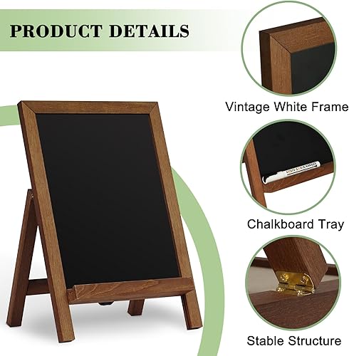 Miniatura 10 de QUEENLINK Cartel de pizarra con soporte, tablero de tiza con marco de madera, no magnético