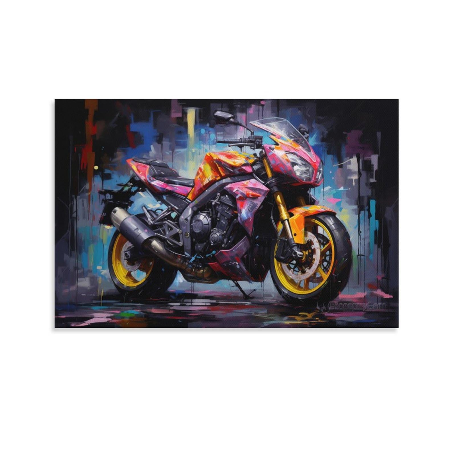 Foccar Unframe-Cool Motorcycle Canvas Wall Art Cool Motorcycle Wall Decorations For Living Room Colorful Gorgeous Retro Motorbike Hang Pictures Wall Artwork