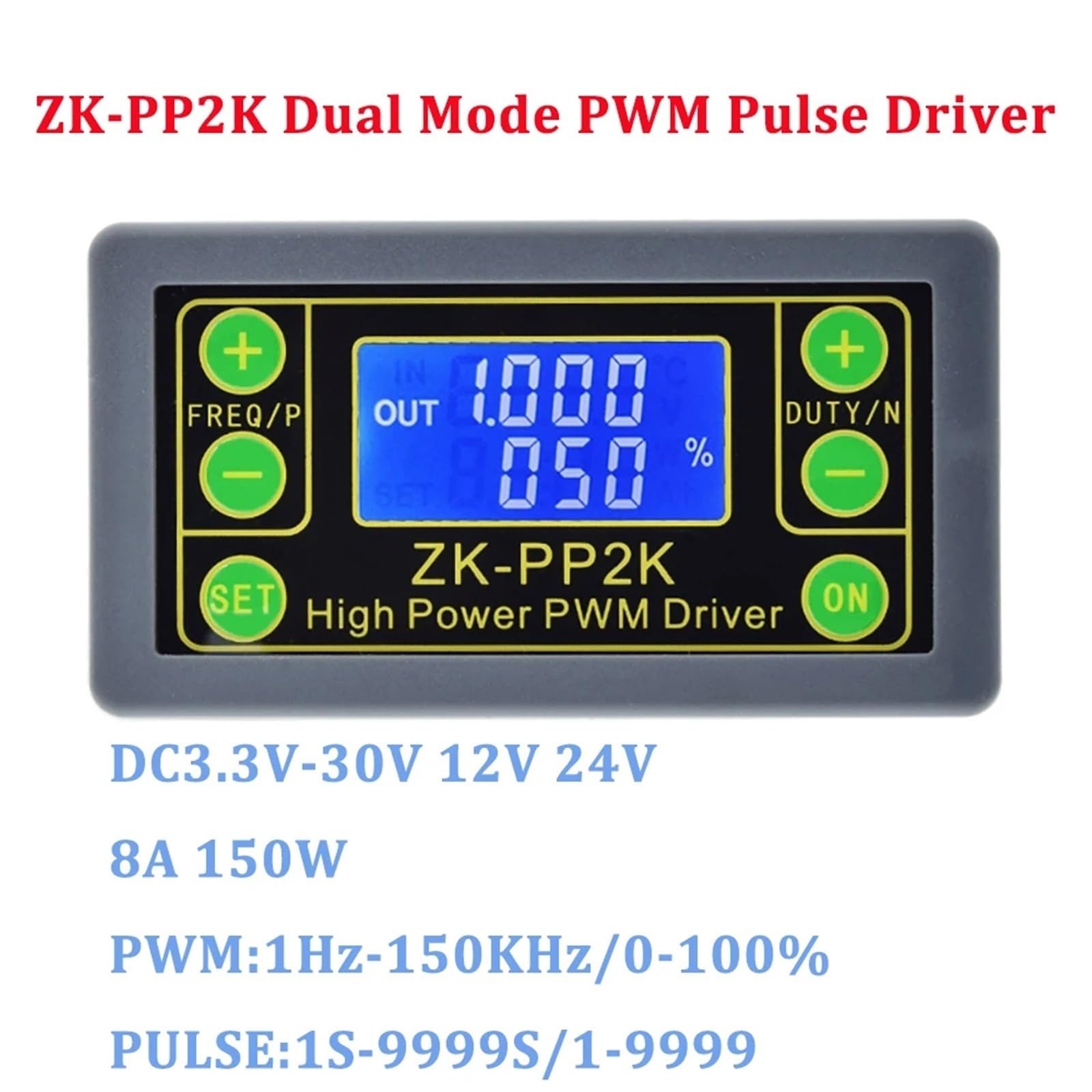 Módulo generador de señal PWM ZK-PP2K DC3.3-30V, controlador de motor de modo dual 8A, frecuencia de pulso PWM, ciclo de trabajo ajustable (ZK-PP2)