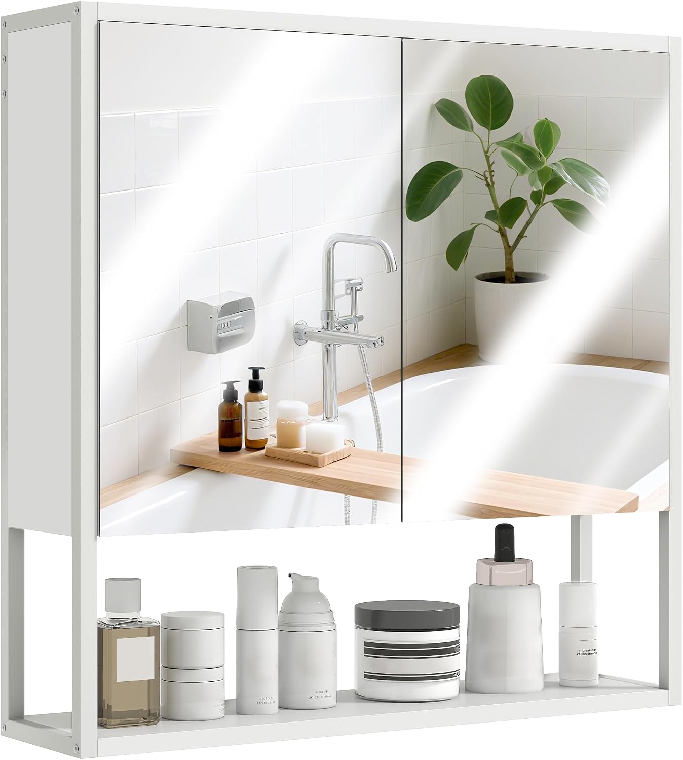 S'AFIELINA Specchio Da Bagno Con Ripiano 45x60 Cm, Specchio Da Parete