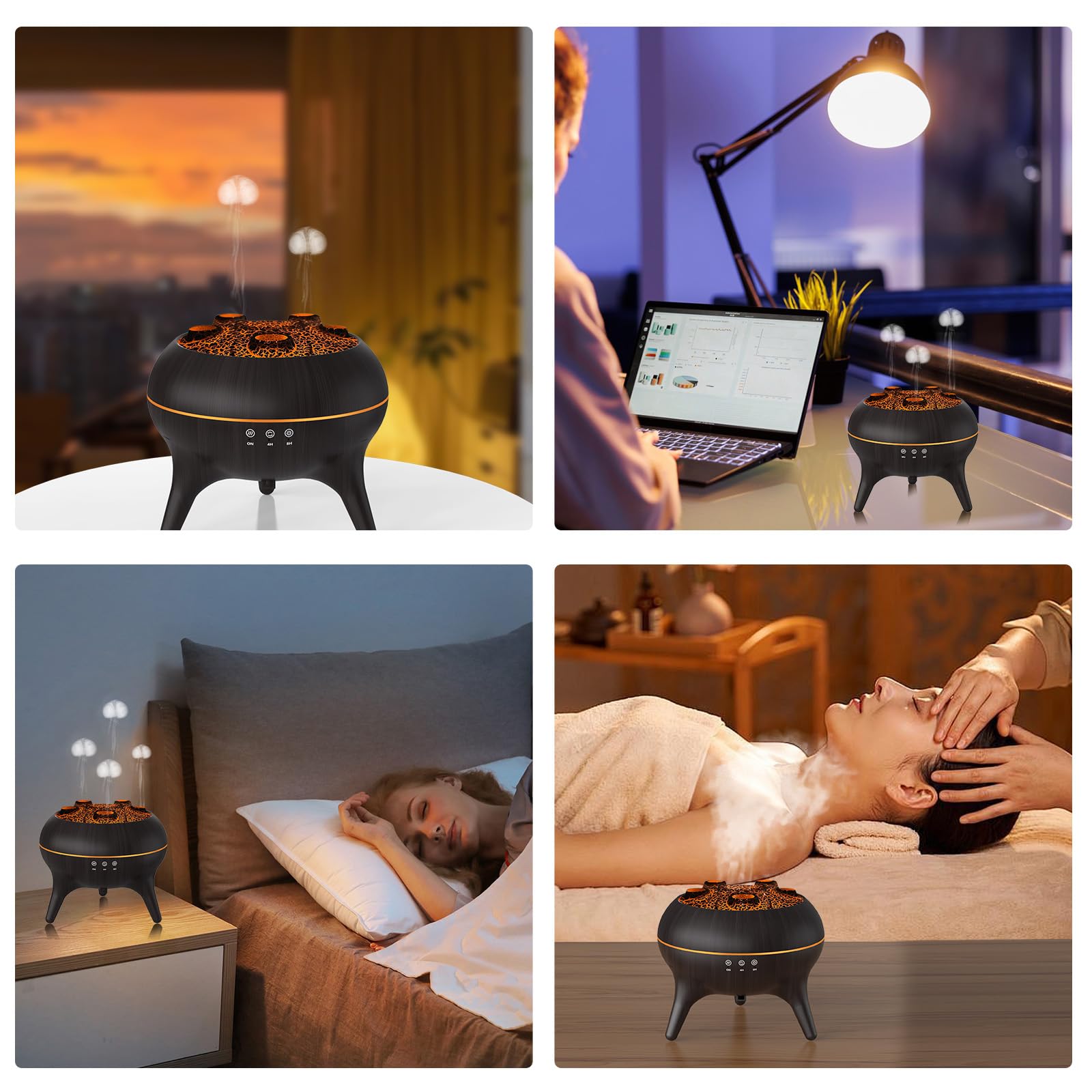 Flammen Aroma Diffuser, 250mL Luftbefeuchter Schlafzimmer, 2 Spray Muster DuftöL Diffuser,Air Diffuser Humidifier mit 7 Farben LED-Licht & Timing-Funktion Defuser für Kinder