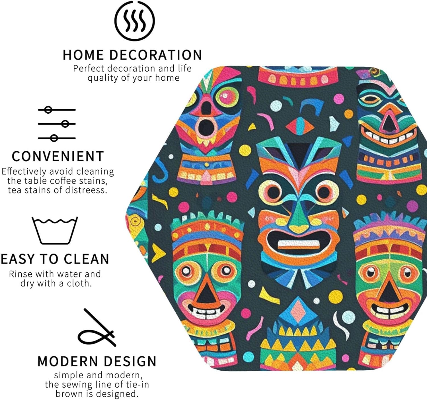 Coasters Set of 4 Absorbent Quick-Dry Coasters Set Colorful Tiki mask Pattern Coasters Heat Resistant Cup Mat Easy to Clean Non-Slip Drink Coasters for Coffee Table Office Bar Home Decor image 3