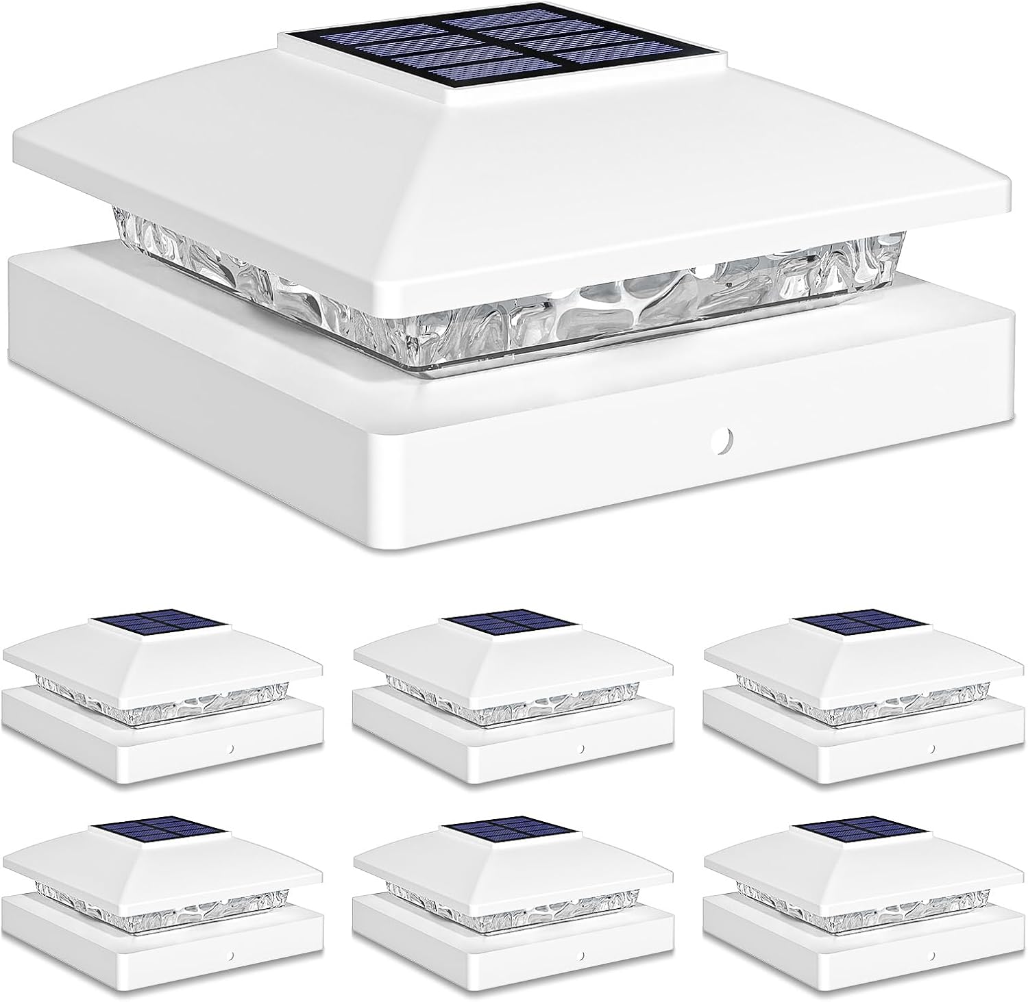 Solar Post Cap Lights Outdoor 6pack, White Waterproof Solar Powered Deck Fence Post Lights Fit 4x4 Wood/Vinyl Posts, Bright Warm White Solar Post Lights Decorate Deck, Patio, Porch, Fence White 6pack
