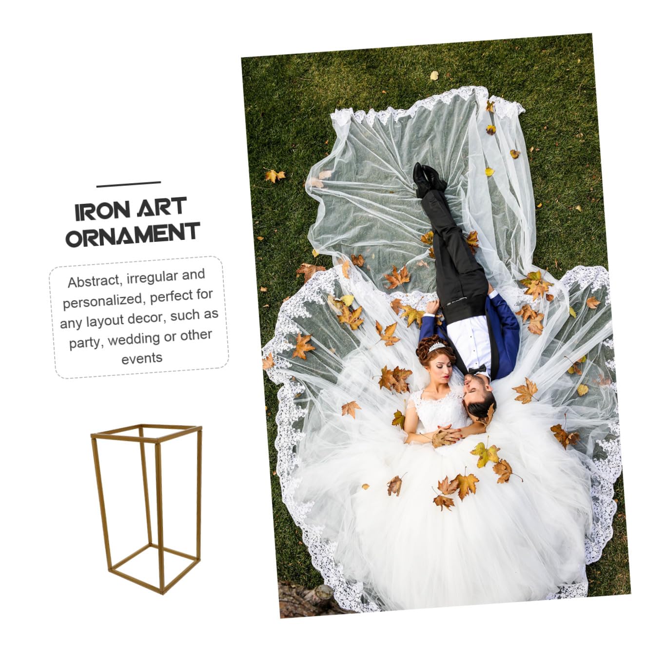 Cornice Decorativa Rettangolare in Ferro Oro per Matrimonio | 1 Pezzo, Forma Geometrica Irregolare, Adatta a Scena Party, Design Astratto e Atmosfera Romantica