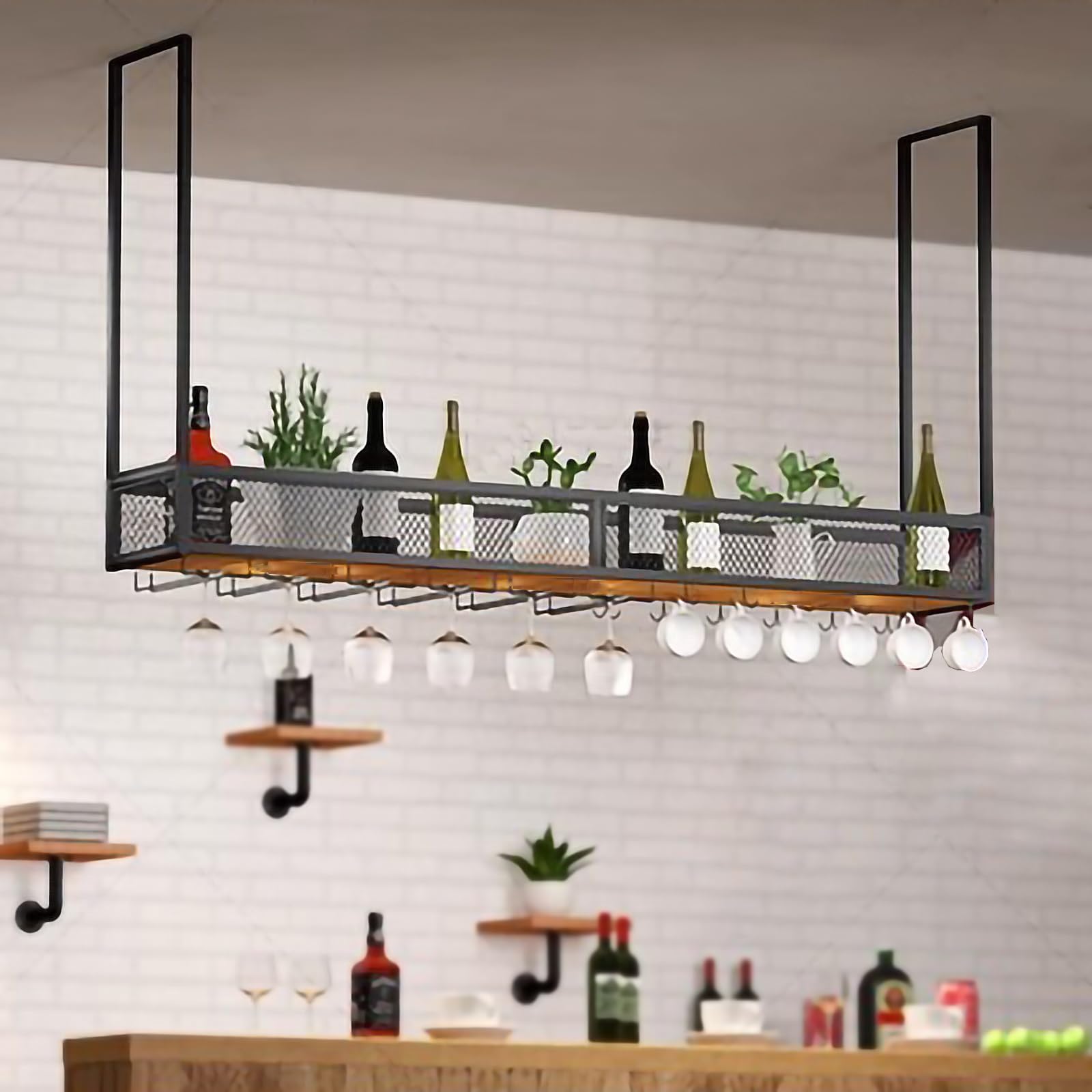 Porte-bouteilles de vin industriel suspendu en métal pour intérieur chic
