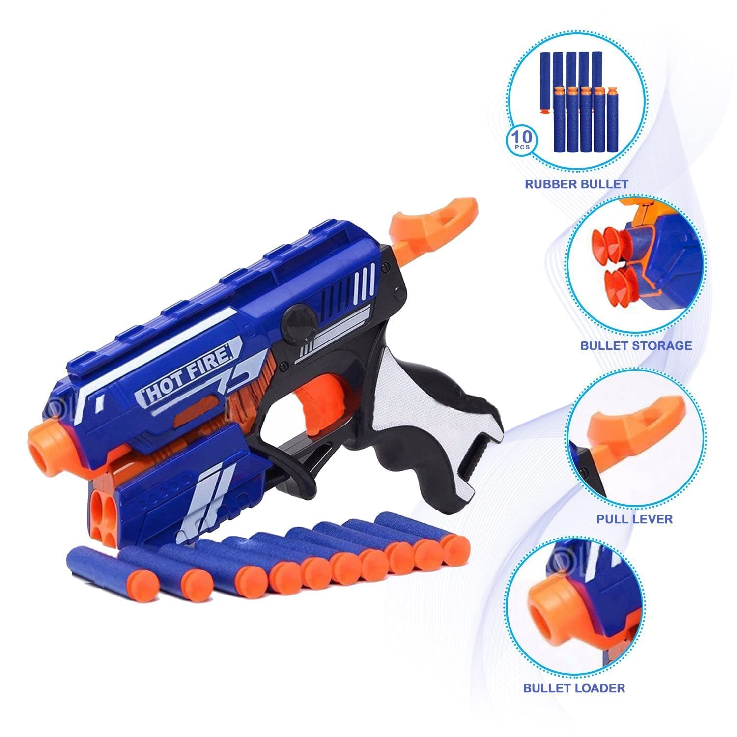 Kidoyz Blaze Storm Hot Fire Soft Bullet Gun Toy with 10 Soft Foam Bullets | Manual Dart Blaster for Target Shooting & Battle Games | Indoor Outdoor Action Toy Gun for Kids Boys Girls 6+ (Blue) 1