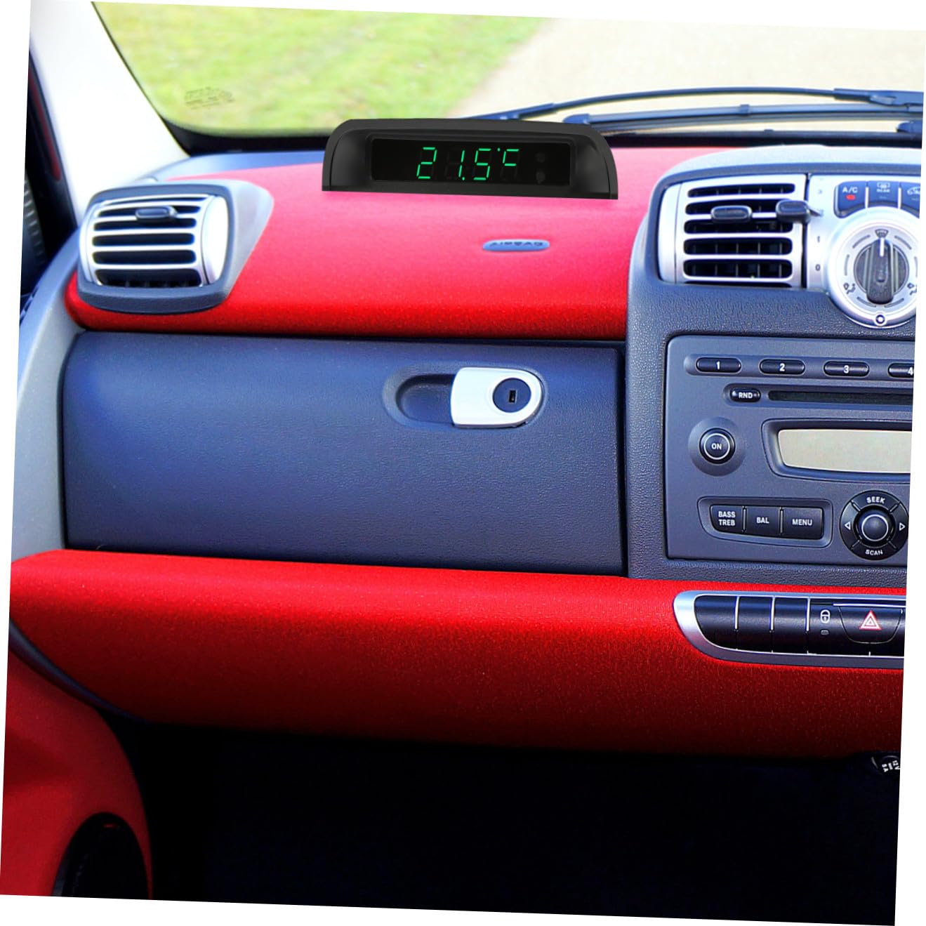 Reloj de Coche Electrónico Solar de Alta Precisión con Termómetro LED Luminiscente para Vehículos Sin Cableado Energético