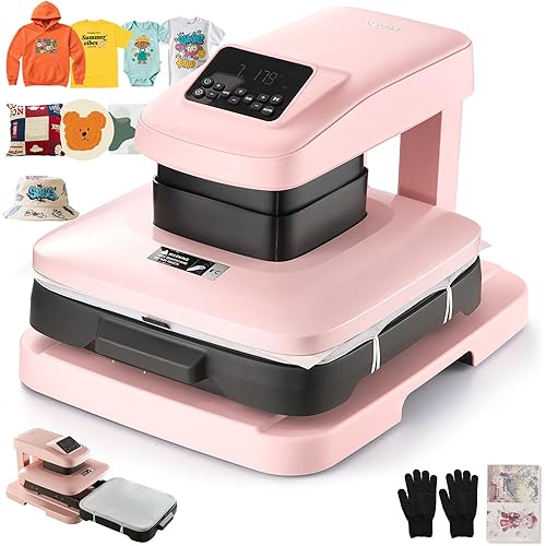 VEVOR Auto Heat Press Machine, 15 x 15 inch, T-Shirt Press Machine with Auto Release and Adjustable Pressure, Digital Display, Rapid Heating, for Sublimation, Vinyl, Heat Transfer Projects, Pink
