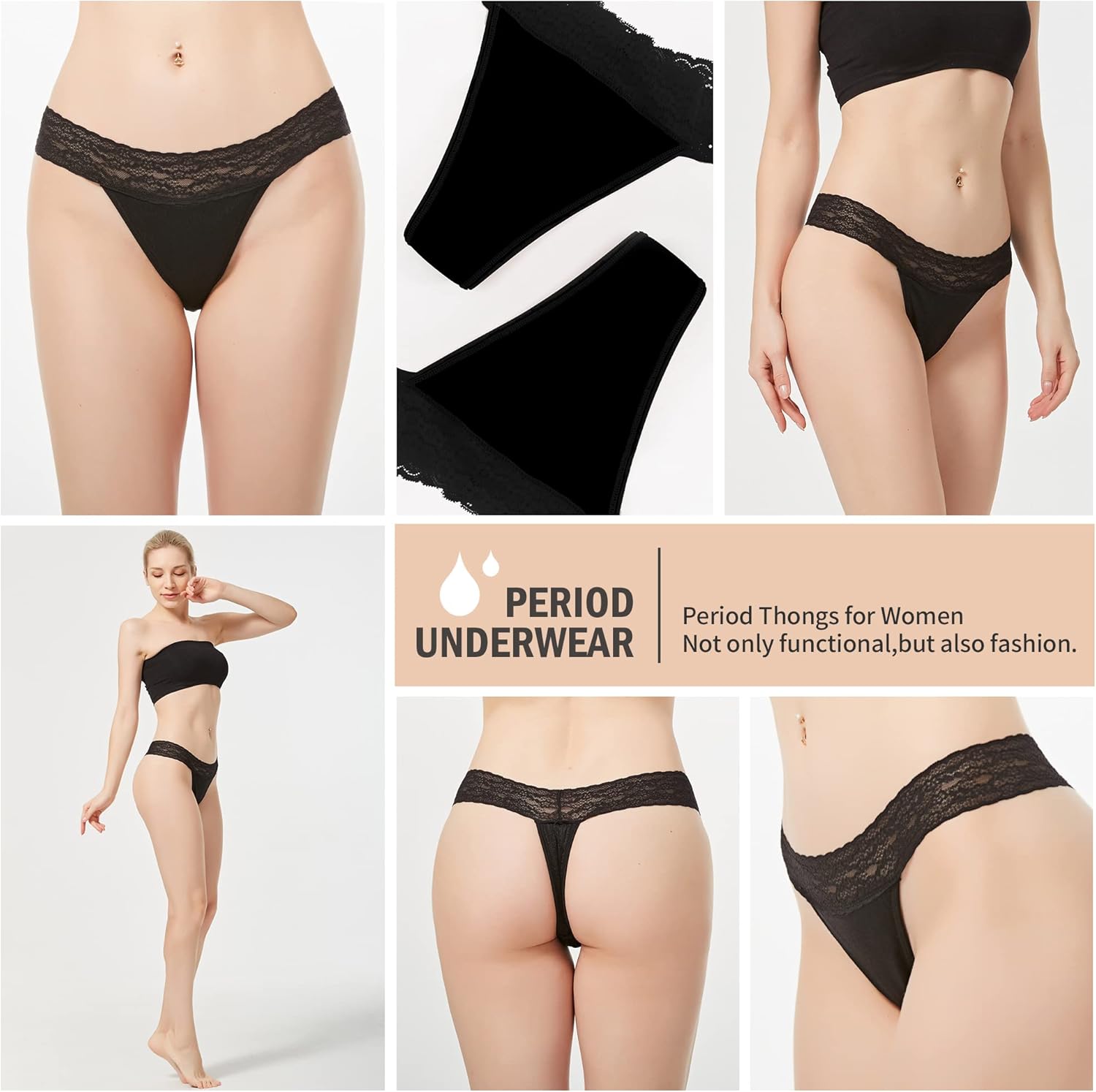 feitycom Period Underwear,4 Layers Leakproof Period Thongs, Sexy Lace Thong Absorbent Panties G-string for Women size L & M : Clothing, Shoes & Jewelry