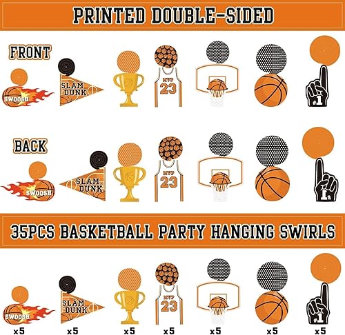 Miniatura 3 de Levfla Decoraciones de fiesta de baloncesto de 35 quilates, remolinos colgantes, decoración de remolinos para adolescentes, accesorios de fotos de