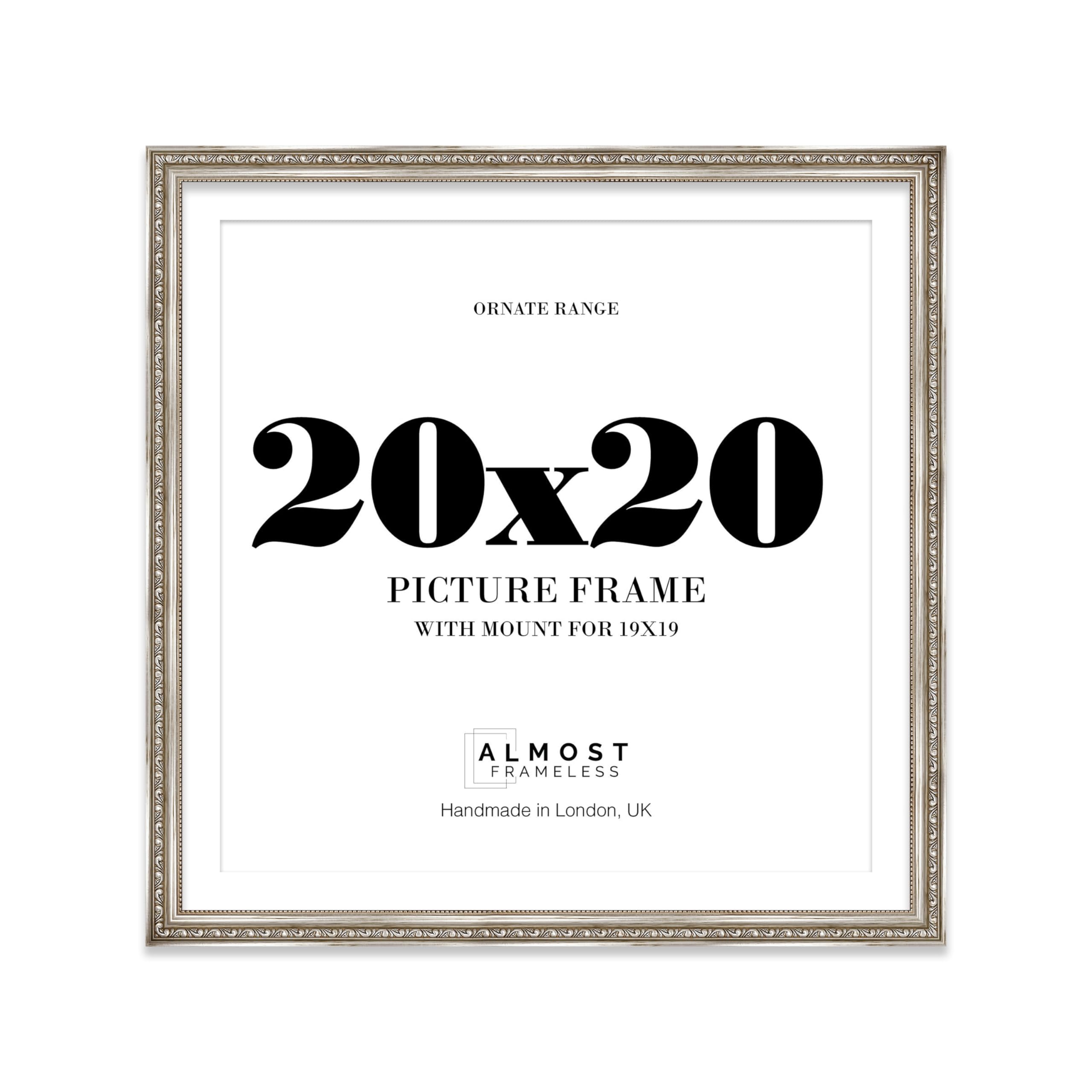 20x20 Silver Ornate Photo Frame With White Mat For 19x19 Picture, Ready to Hang, 1 Pack