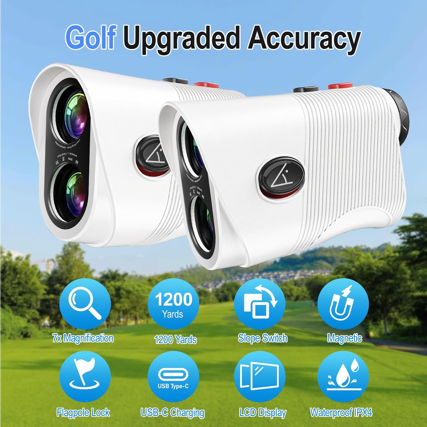 Range Finder Golf Rangefinder with Slope, 1200 Yards Laser Range Finder with 7X Magnification, Rechargeable Golf Range Finder with Flag Lock, Vibration, Magnetic, Golf Accessories - Image 2