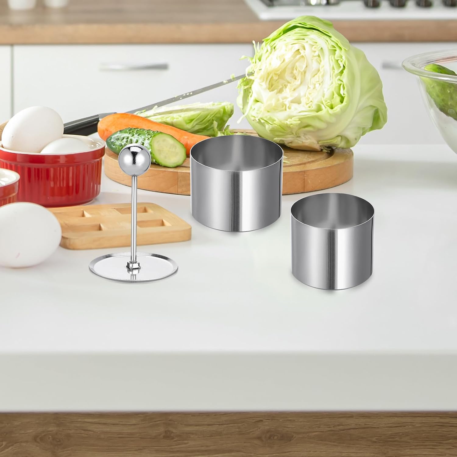 MAGICLULU 3pcs Stainless Steel round Cold Dish Molds Set Lightweight and Easy to Use Kitchen Utensils for Restaurant and Home Food Shaping