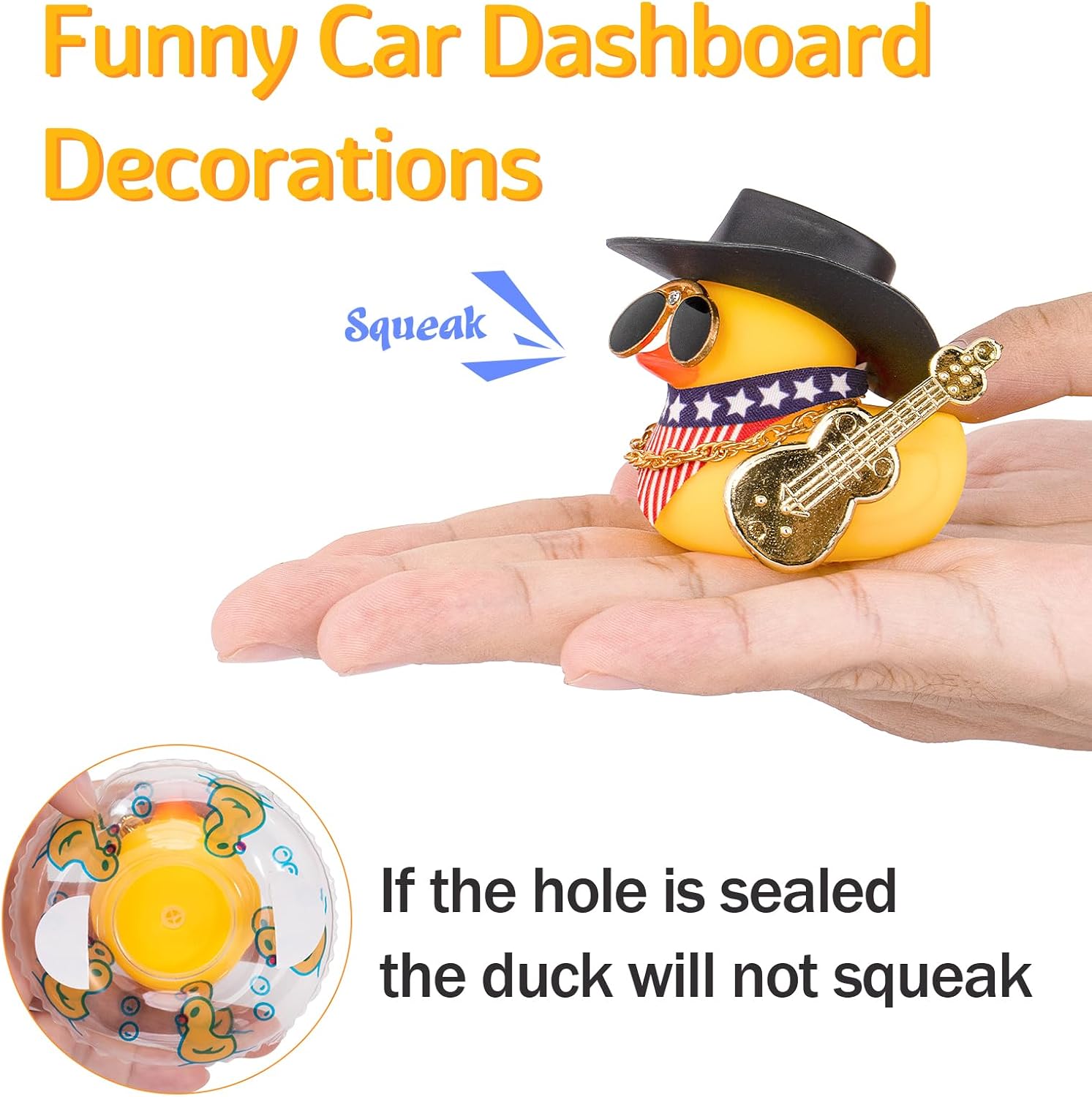 wonuu Cool Car Duck Ornament Dashboard Decorations for Car Rubber Accessories with Sunglasses Hat Necklace Swim Ring and Mini Musical Instruments, D_Nation Flag Scarf/Brown Cowboy (WN145)