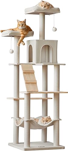 MWPO Árbol grande y moderno para gatos, torre de madera de 70.1 pulgadas para gatos de interior, condominio alto para gatos de varios niveles con 2 MWPO Árbol grande y moderno para gatos, torre de madera de 70.1 pulgadas para gatos de interior, condominio alto para gatos de varios niveles con 2