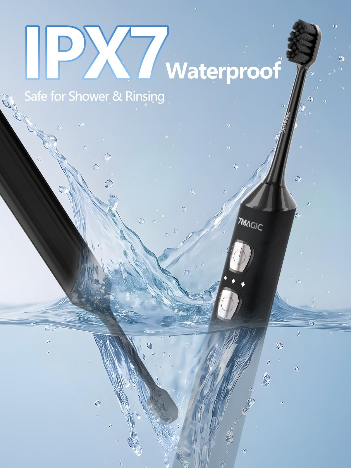 7MAGIC Sonic Electric Toothbrush for Adults and Kids - Up to 180 Days Runtime, 42000 VPM Powered Toothbrush, 5 Modes & 3 Intensities for Sensitive Teeth & Braces, Includes 8 Brush Heads, Black