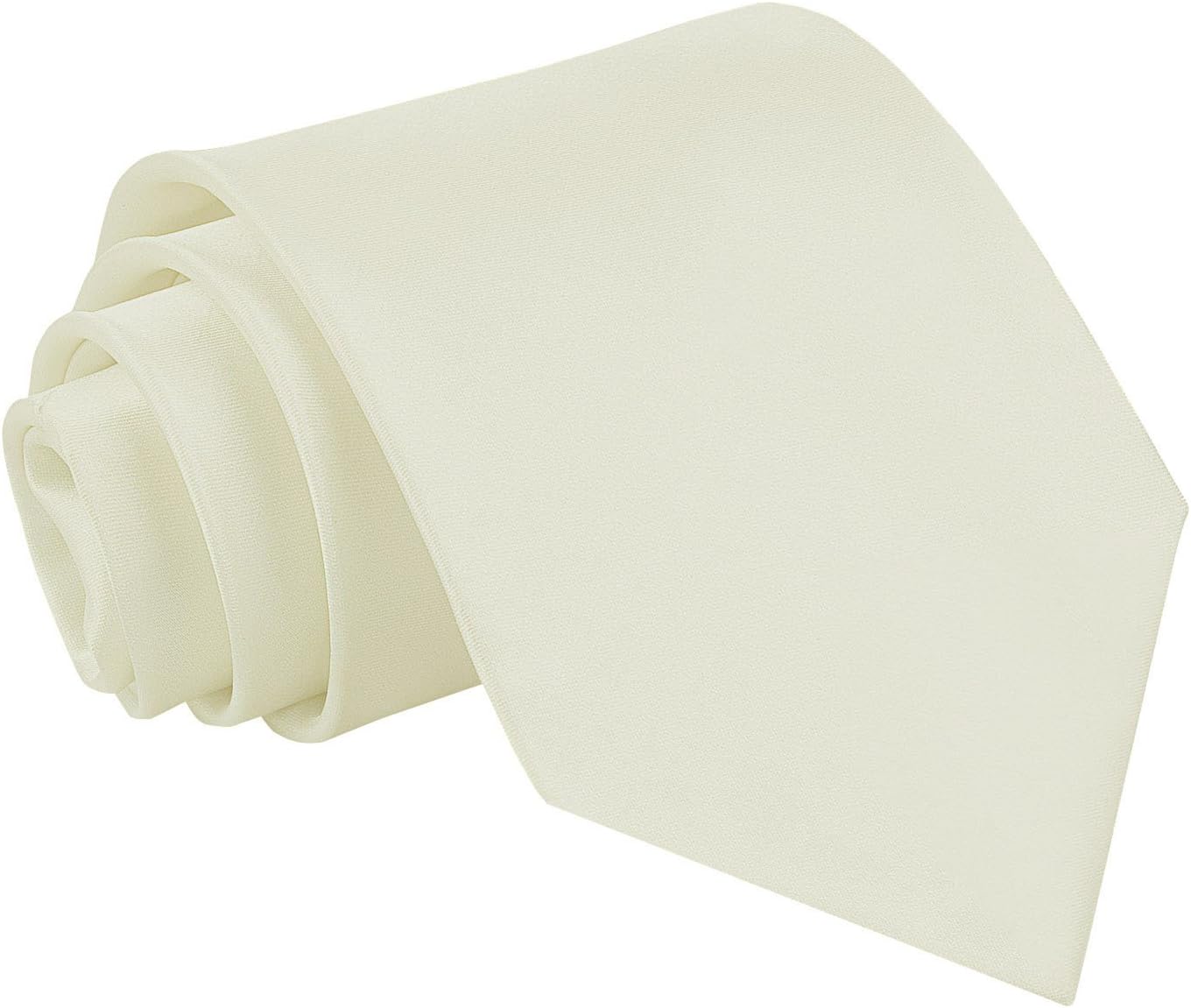 DQT Men Plain Glossy Satin Polyester Wedding Classic Neck Tie, Ivory, One Size