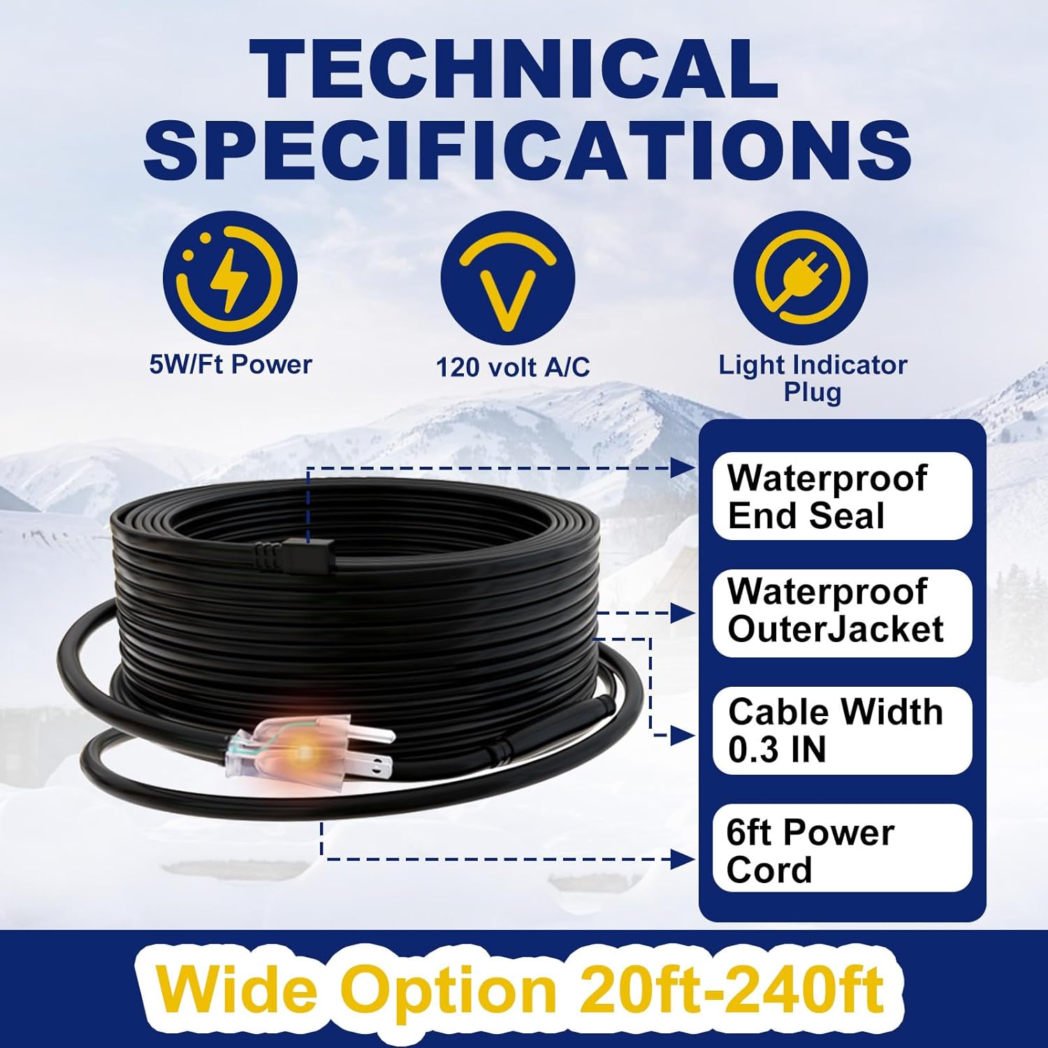 HEATIT HIRD 30 feet Roof & Gutter Snow De-Icing Kit, 5W/ft Heat Tape for Roof and Gutters Ice Dam Prevention with 6 ft Power Cord