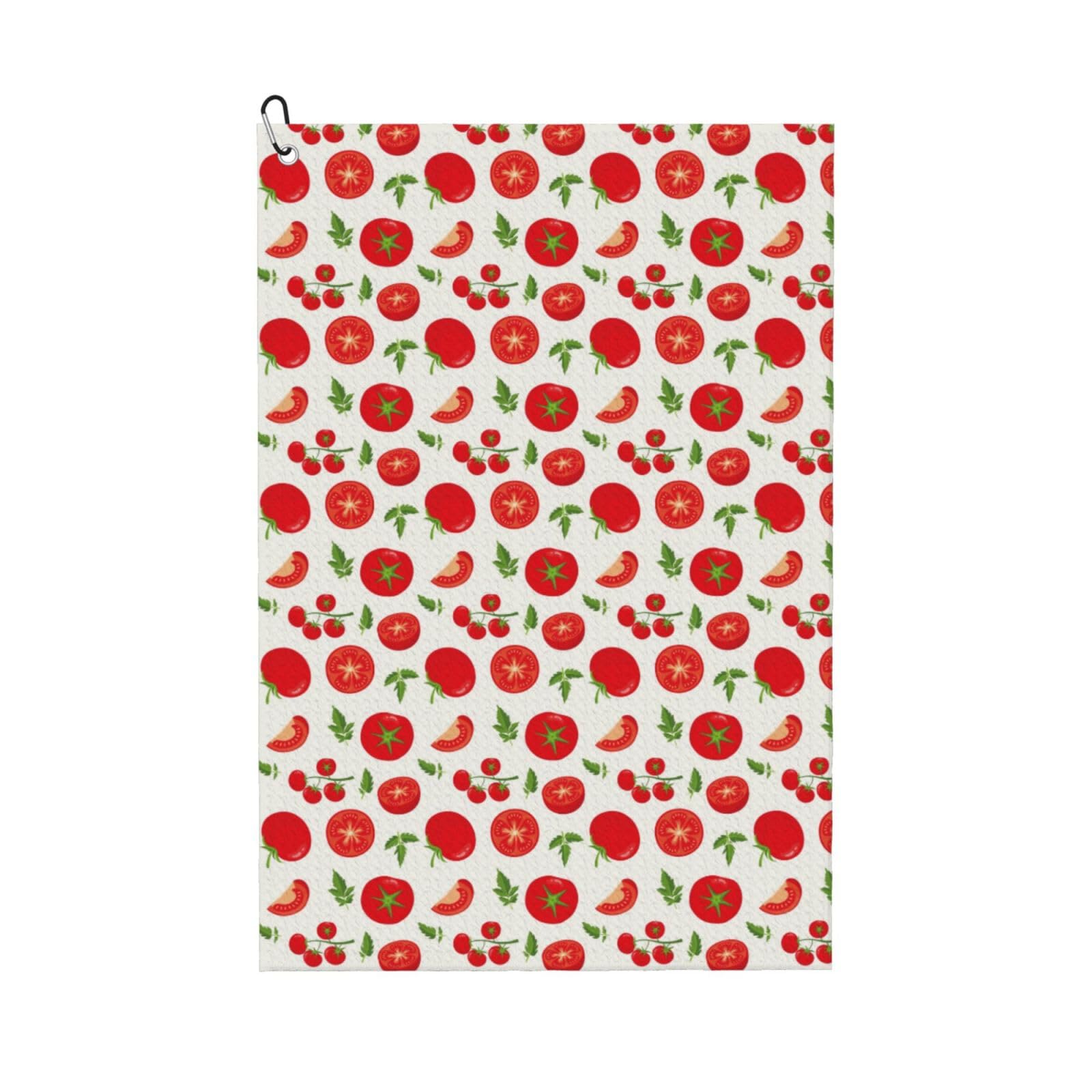 AOOEDM Fresh Red Tomato Print Golf Towel with Carabiner Clip Absorbent Microfiber Golf Towel for Cleaning Golf Ball Club Putter Iron for Golf Bag Trolly Belt Loop 16" X 24"