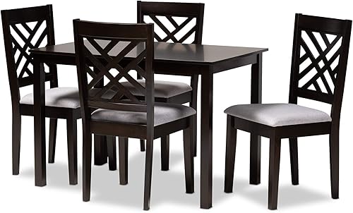 Miniatura 11 de Baxton Studio Coligny 153-9401-AMZ - Juego de 4 sillas de comedor de madera con acabado marrón expreso, modernas y contemporáneas, tapizadas con