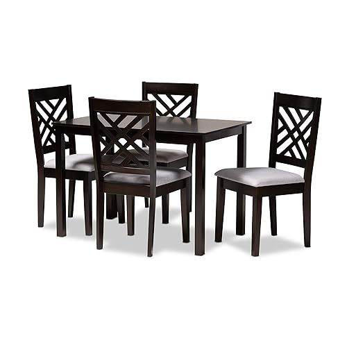 Baxton Studio Caron Dining Set - Gray Fabric Upholstered, Espresso