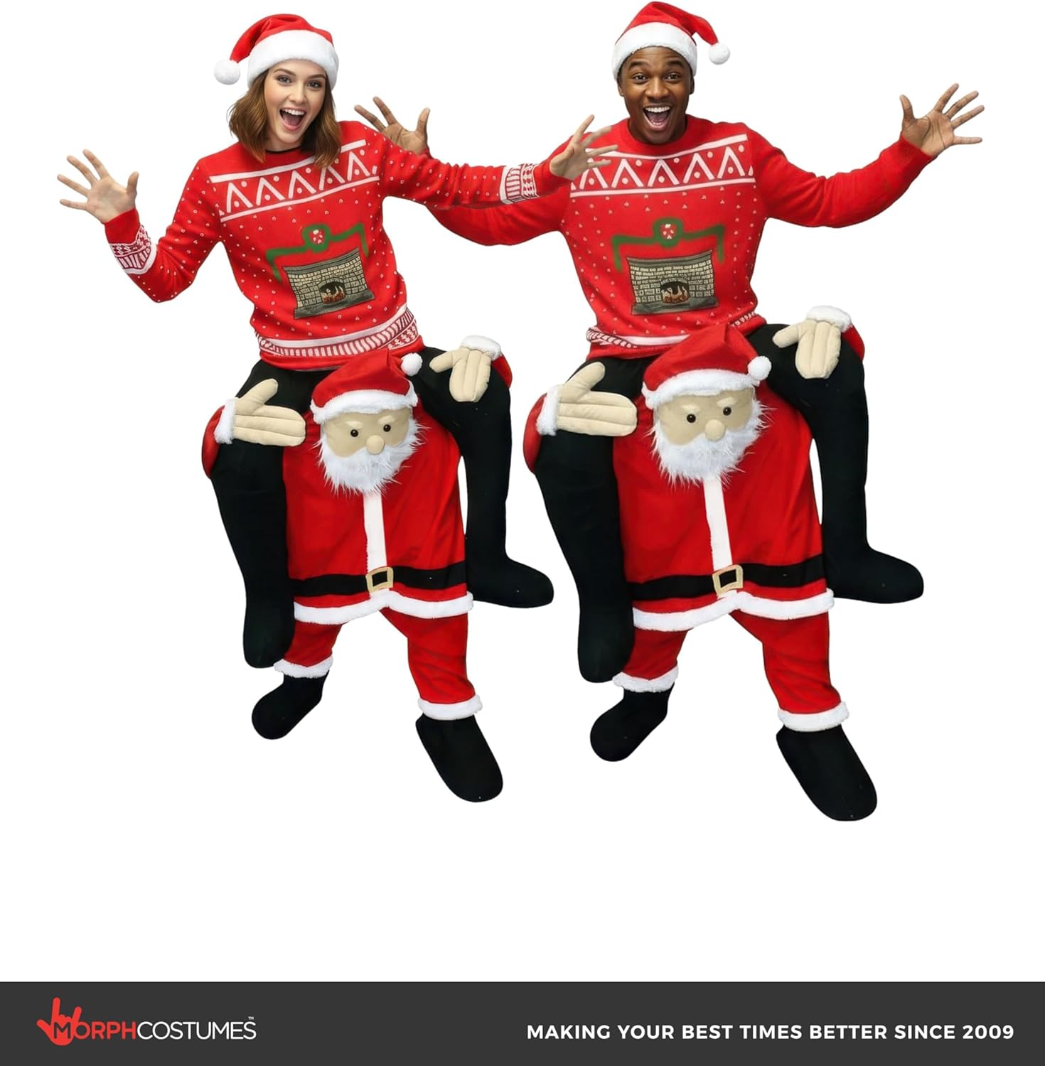 Morph Santa Piggyback Costume, Santa Claus Costume for Men, Funny Christmas Costumes, Christmas Costumes for Men