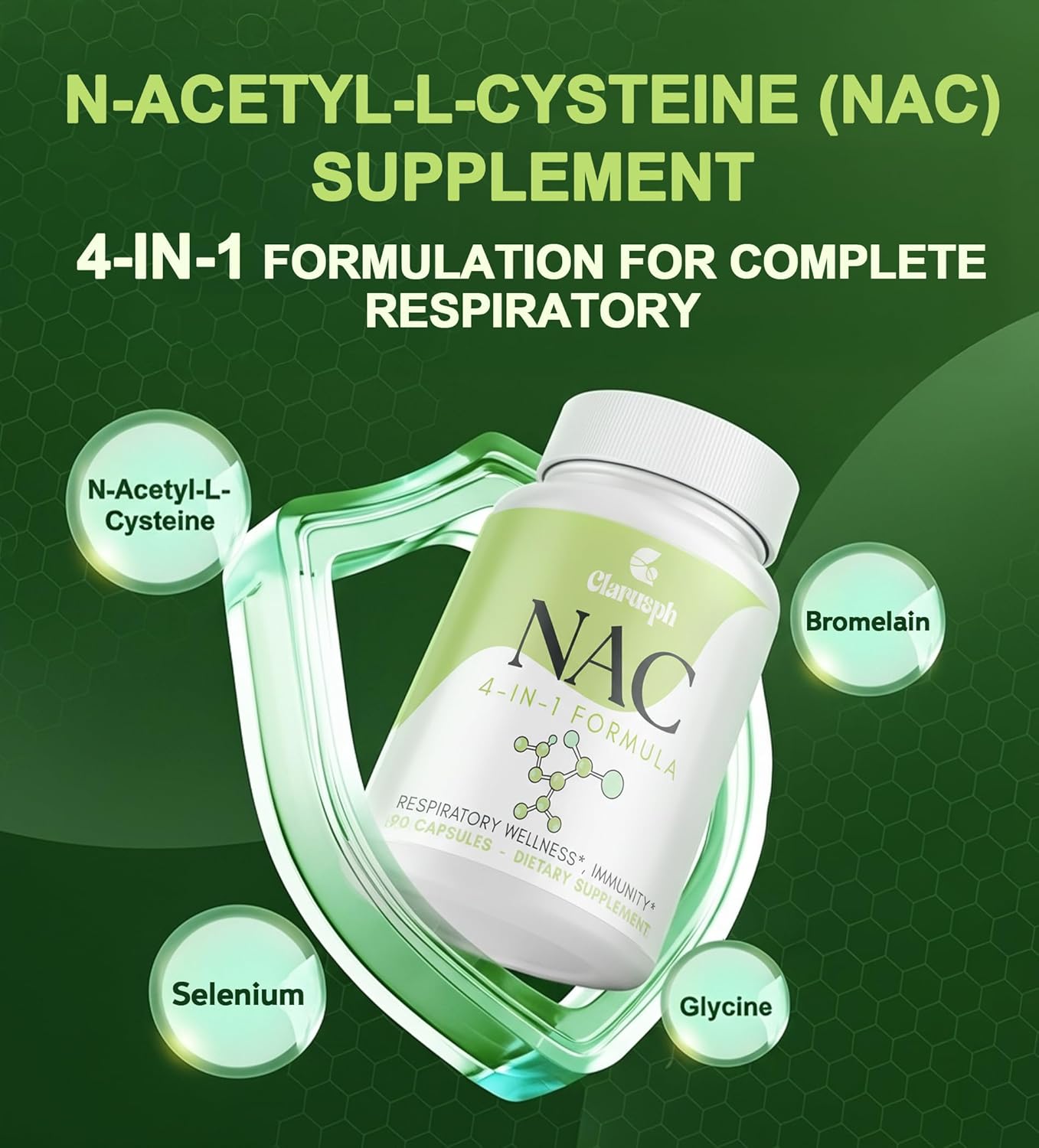 NAC Supplement for Lung* & Respiratory & Immunity* | N-Acetyl Cysteine for Antioxidant | 4-in-1 N-Acetyl-L-Cysteine 1200mg | Glycine NAC | N Acetyl Cysteine | Vegan, Gluten Free, 90 Capsules - Image 7