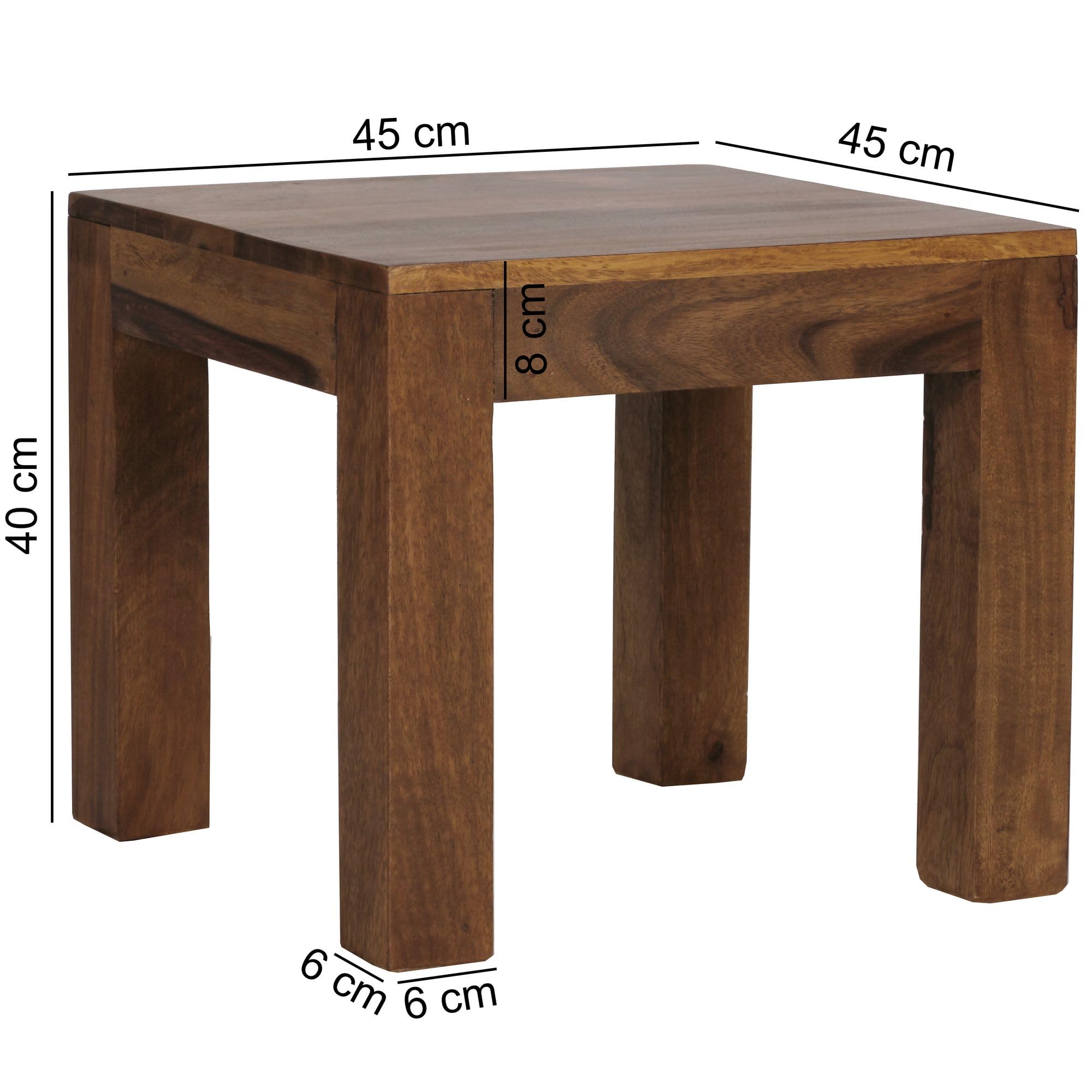 FineBuy Mesa de Centro Moderna Cuadrada 45x45x40 cm Madera Maciza de Sheesham | Mesa Auxiliar para Salón | Mesita Café Pequeña para Sofá