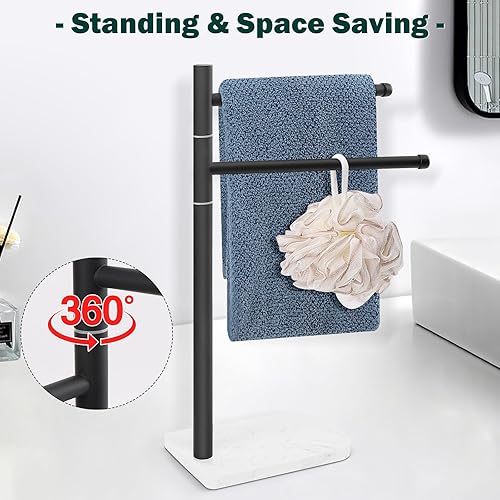 Miniatura 4 de Toallero de mano, soporte para toallas de mano en forma de F con base de mármol, soporte de acero inoxidable con 2 brazos giratorios, toallero de