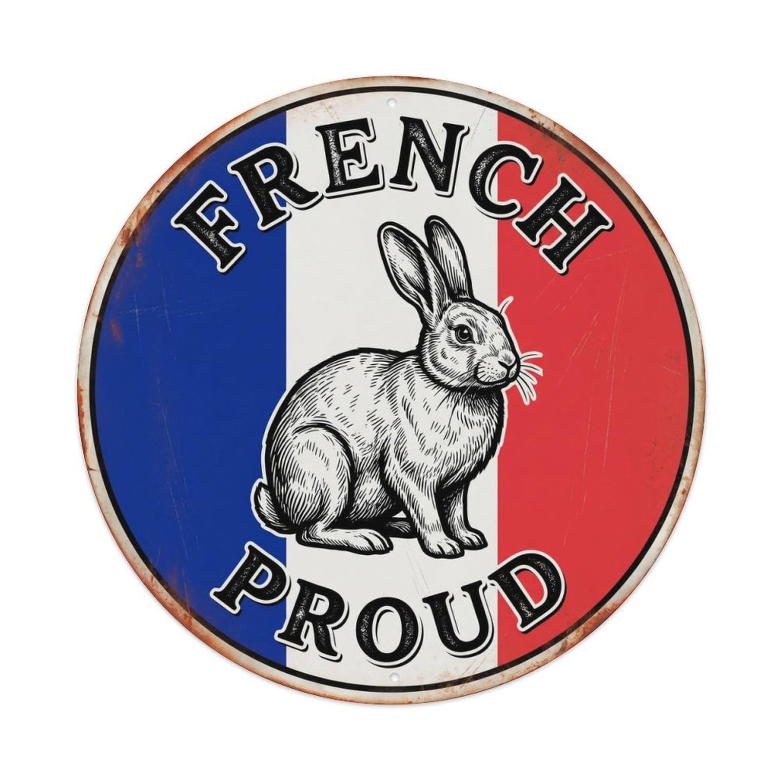 Olhnbad Style French Proud Rabbit Wildlife Heritage Emblem Metal Tin Sign
