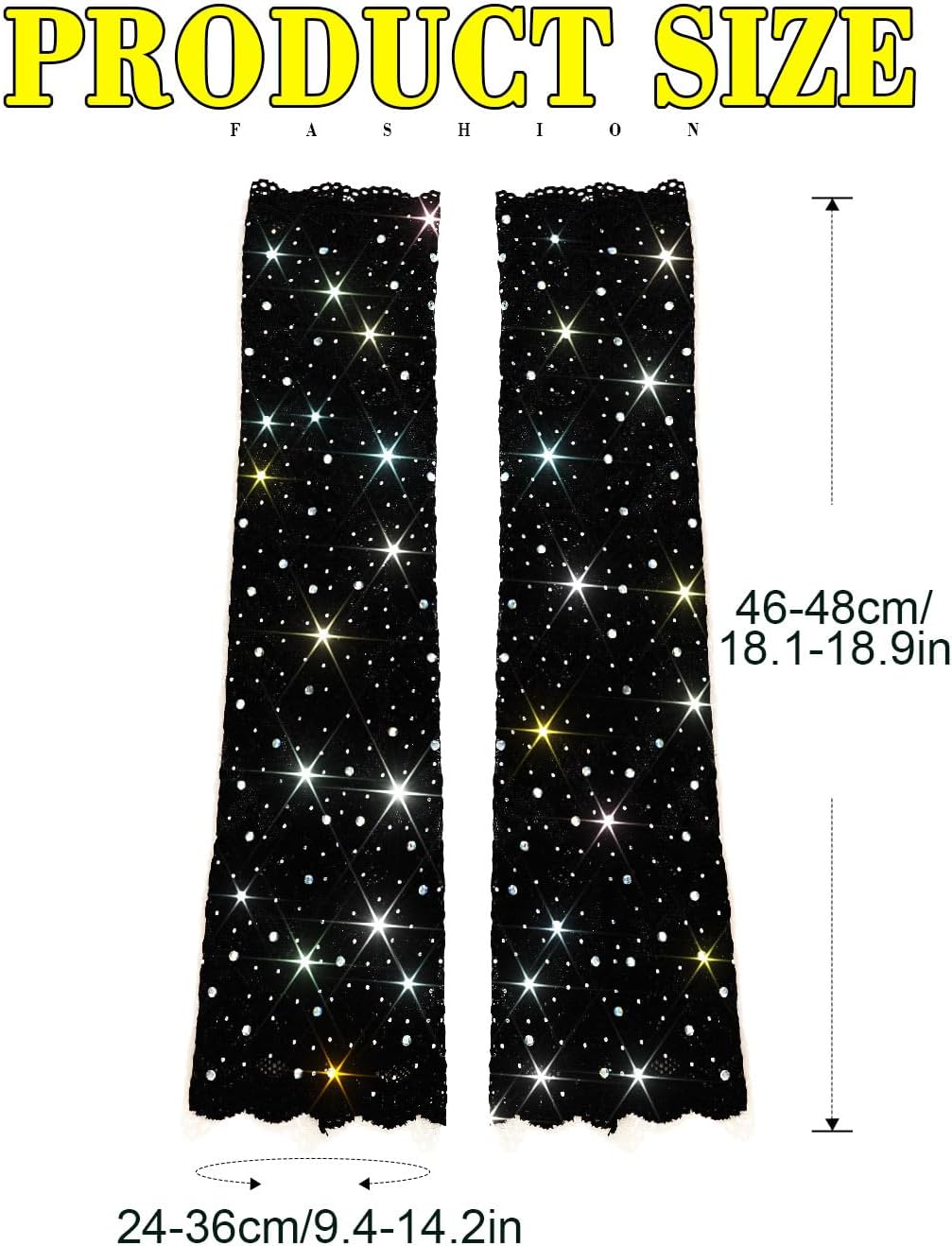 Lace Black Fingerless Gloves Rhinestone Long Opera Arm Sleeves for Women