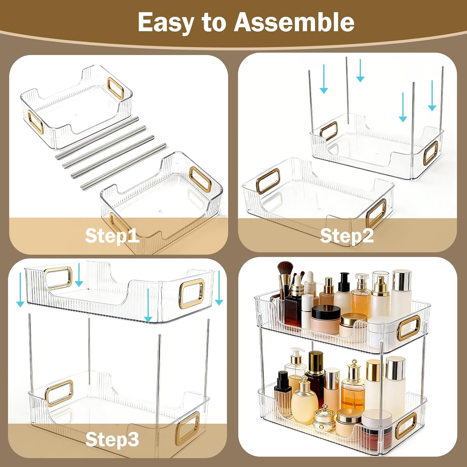 2-Tier Bathroom Counter Organizer Skincare Organizer Makeup Perfume Tray for Bathroom Countertop, Dresser Vanity(Clear)