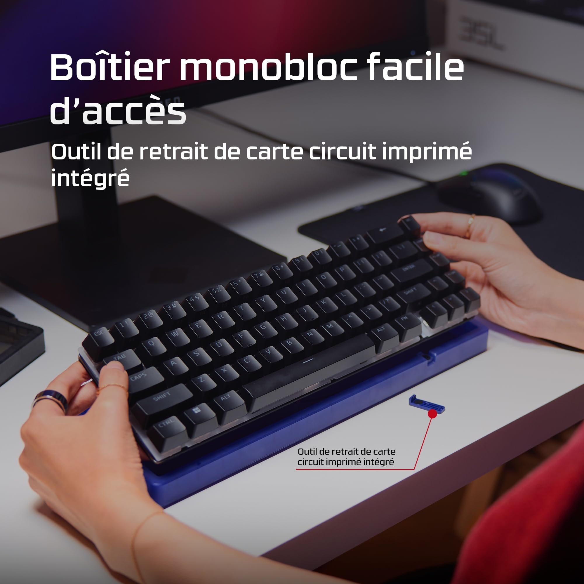 HyperX Origins 2 65, Clavier Gaming mécanique AZERTY FR, switches échangeables à Chaud, boîtier Personnalisable, Format Compact, Polling Rate 8000 Hz, RGB Personnalisable, PC/PS5/Xbox, Noir