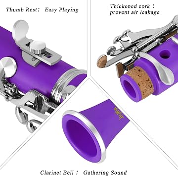 Bb Clarinet For Beginners Students B Flat Clarinet 17 Keys Clarinet with Case Stand Strap 2 Barrels 8 Mouthpiece Cushion White Gloves(Purple) | with Case,Stand,Strap,2 Barrels,8 Mouthpiece Cushion and White Gloves