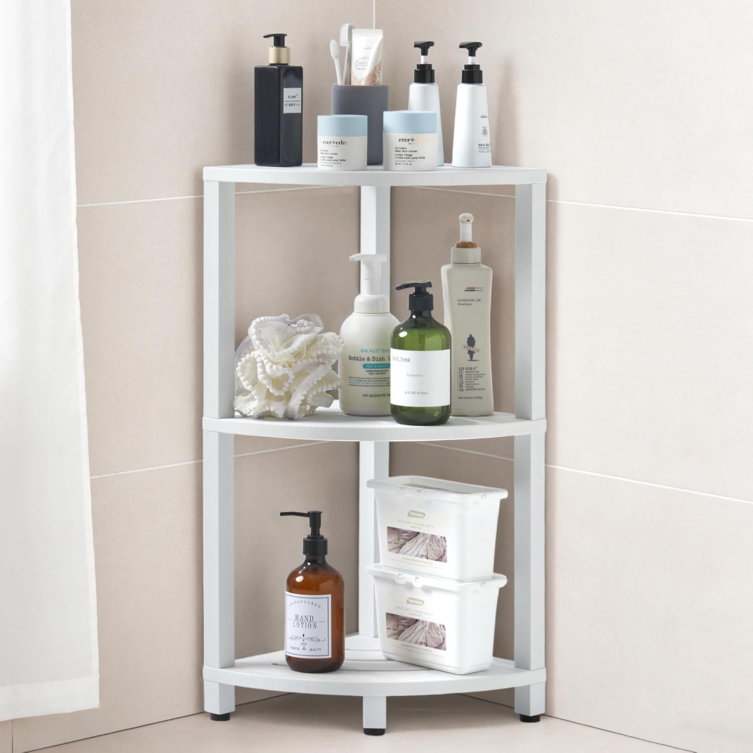 HDPS 3 Tier Floor Standing Corner Shower Caddy Organizer Shelf, Waterproof & Durable Bathroom Shelves Stand Rack with Anti-Slip Feet, Space-Saving Design Storage