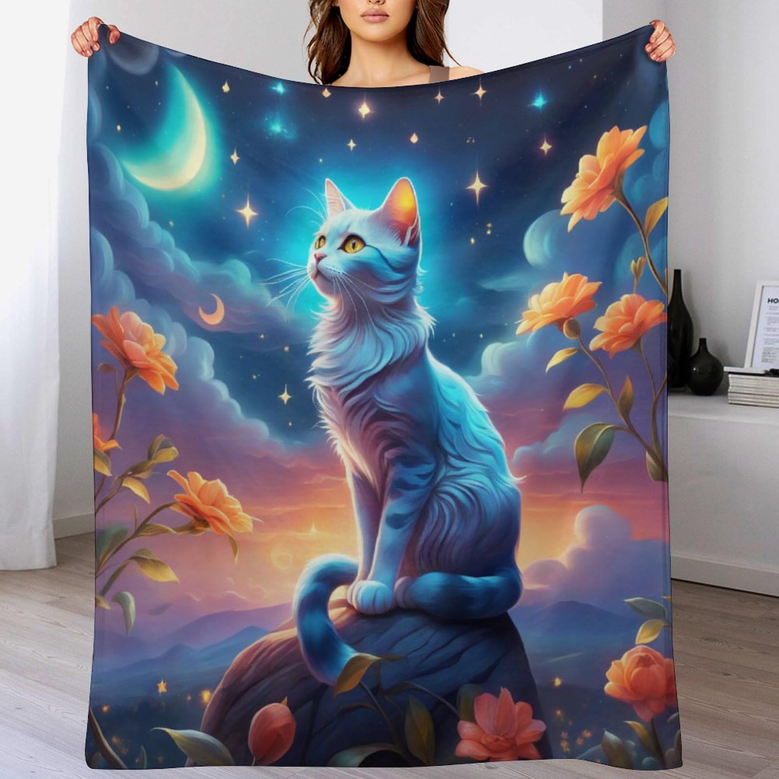 Couverture polaire chat 130x150 cm plaid en flannel de lit