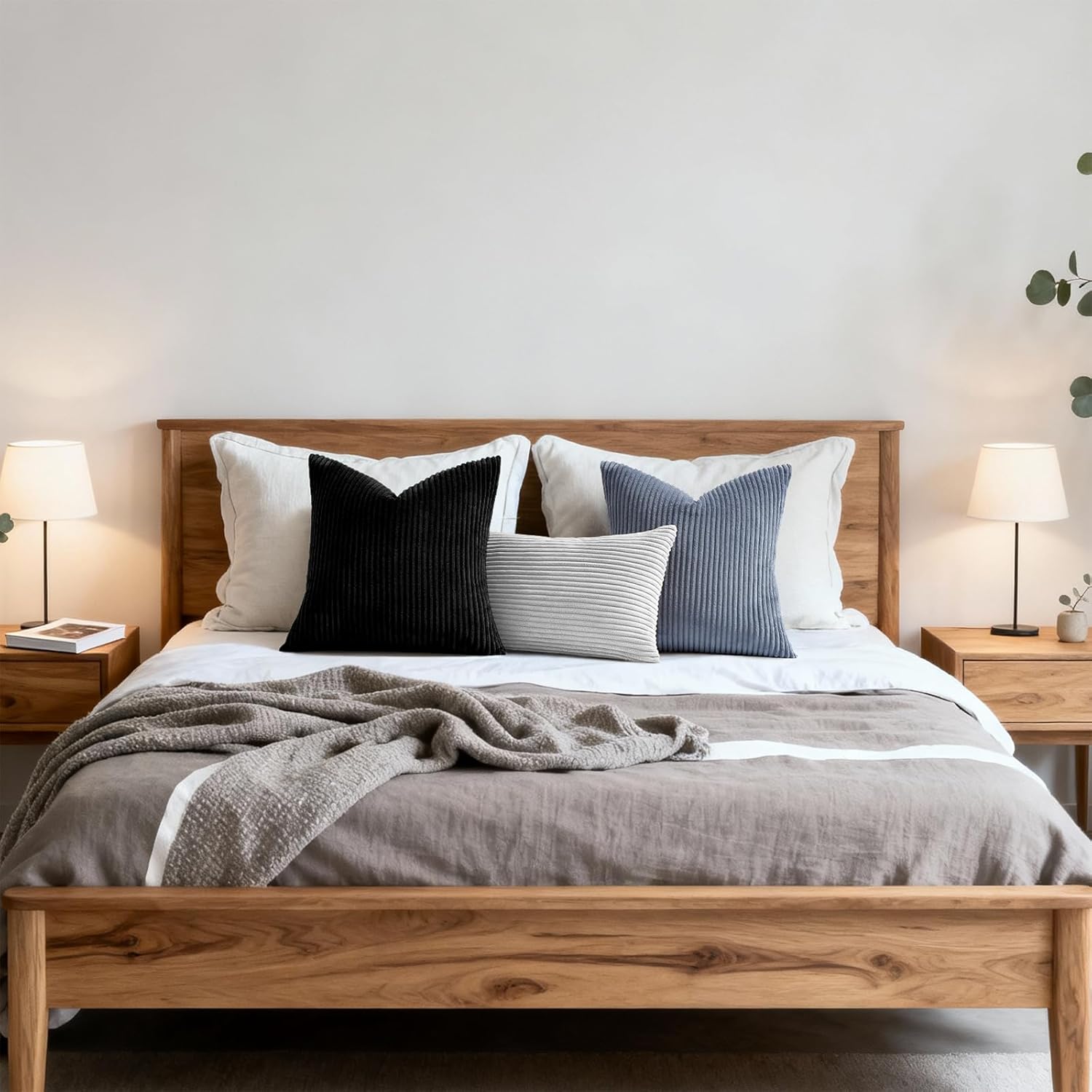 Mecatny Corduroy Decorative Throw Pillow Covers 18x18 Set of 2 for Sofa Living Room, Soft Neutral Boho Couch Pillow Covers for Home Decor, Grey - Image 6