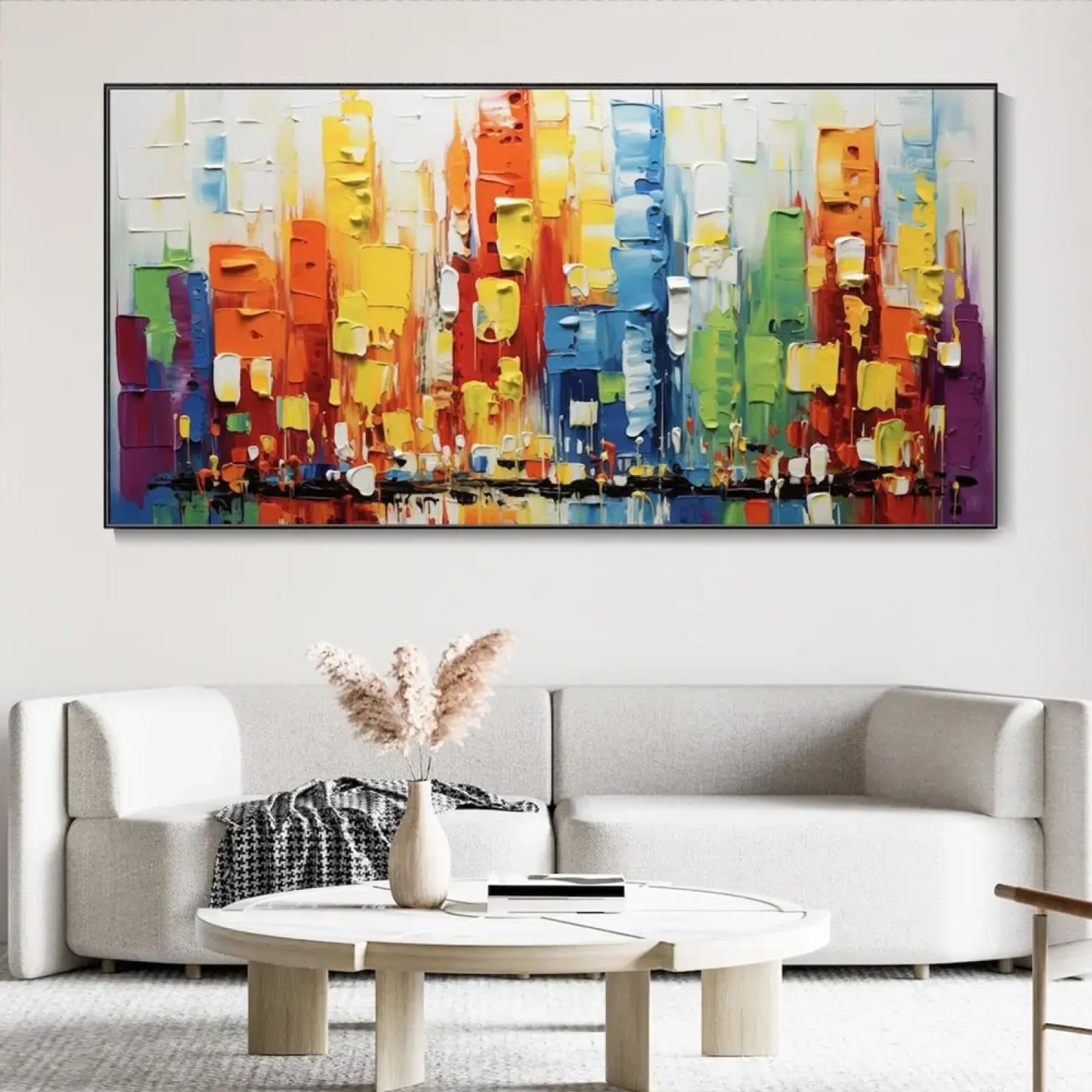 18meng Art Wandbilder XXL Abstrakt 200x100 cm 1 Teilig Gemalt Bunt Wand Deko Leinwand Bilder Groß Wandbilder Wohnzimmer Schlafzimmer Wanddeko Kunstdrucke Panoramabild Ungerahmt