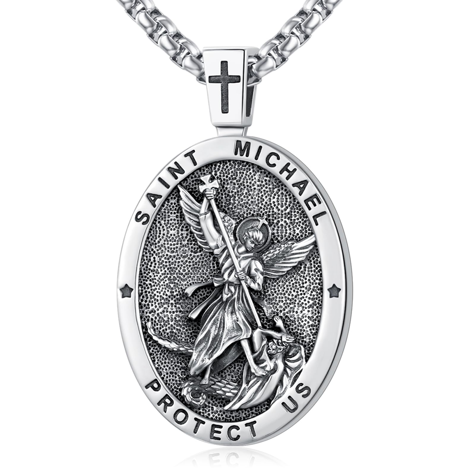 LOOVEPatron Saint Medals Amulet Necklace 925 Sterling Silver Protection Jewelry for Men Women with 20"/22"+2" Rolo Chain